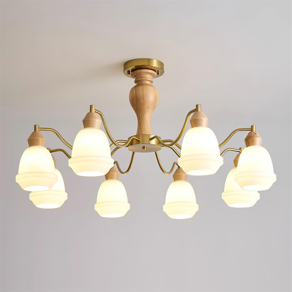 Magiro Lustre Verre Dépoli Bras en Bois