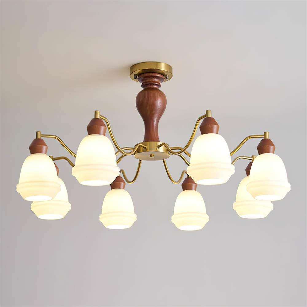 Magiro Lustre Verre Dépoli Bras en Bois