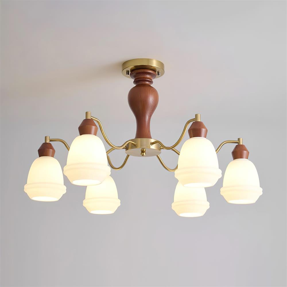 Magiro Lustre Verre Dépoli Bras en Bois