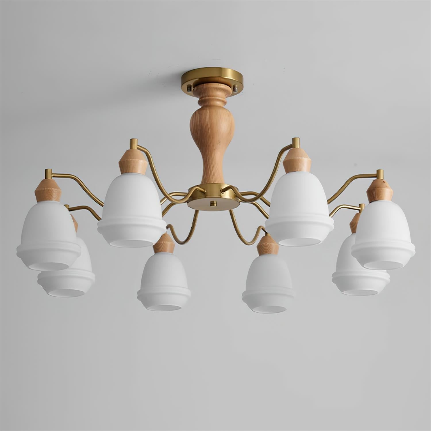Magiro Lustre Verre Dépoli Bras en Bois