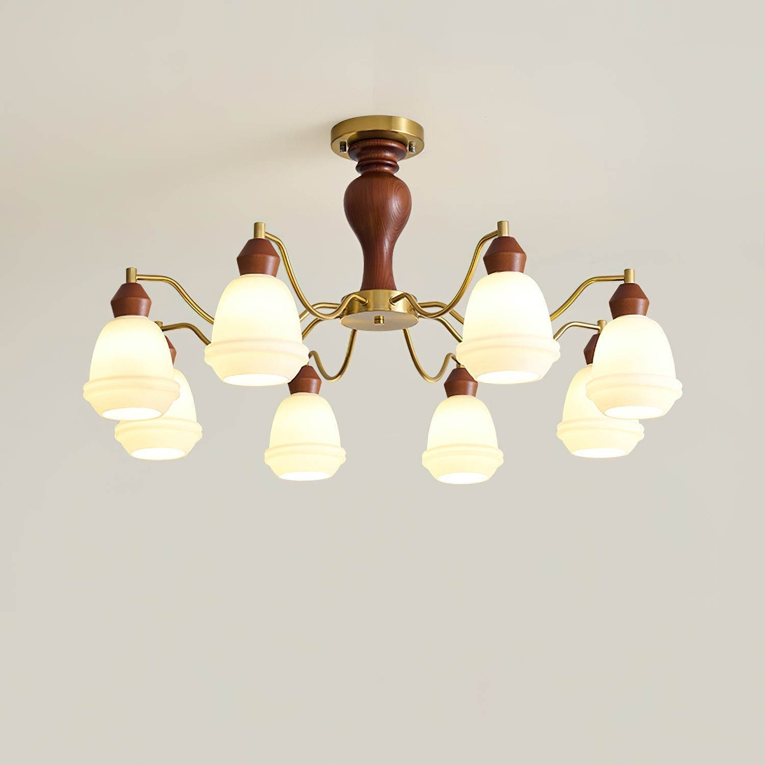 Magiro Lustre Verre Dépoli Bras en Bois
