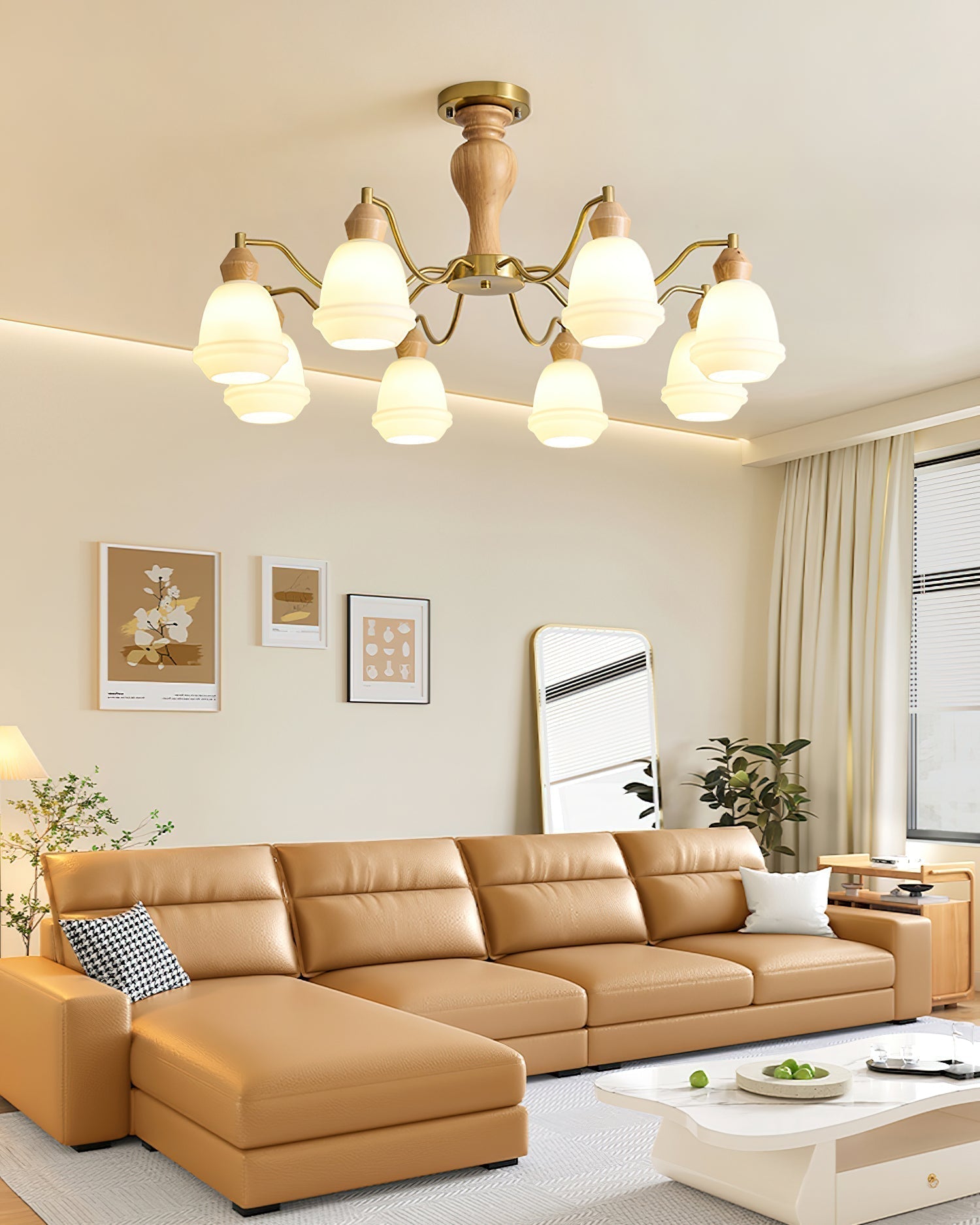 Magiro Lustre Verre Dépoli Bras en Bois