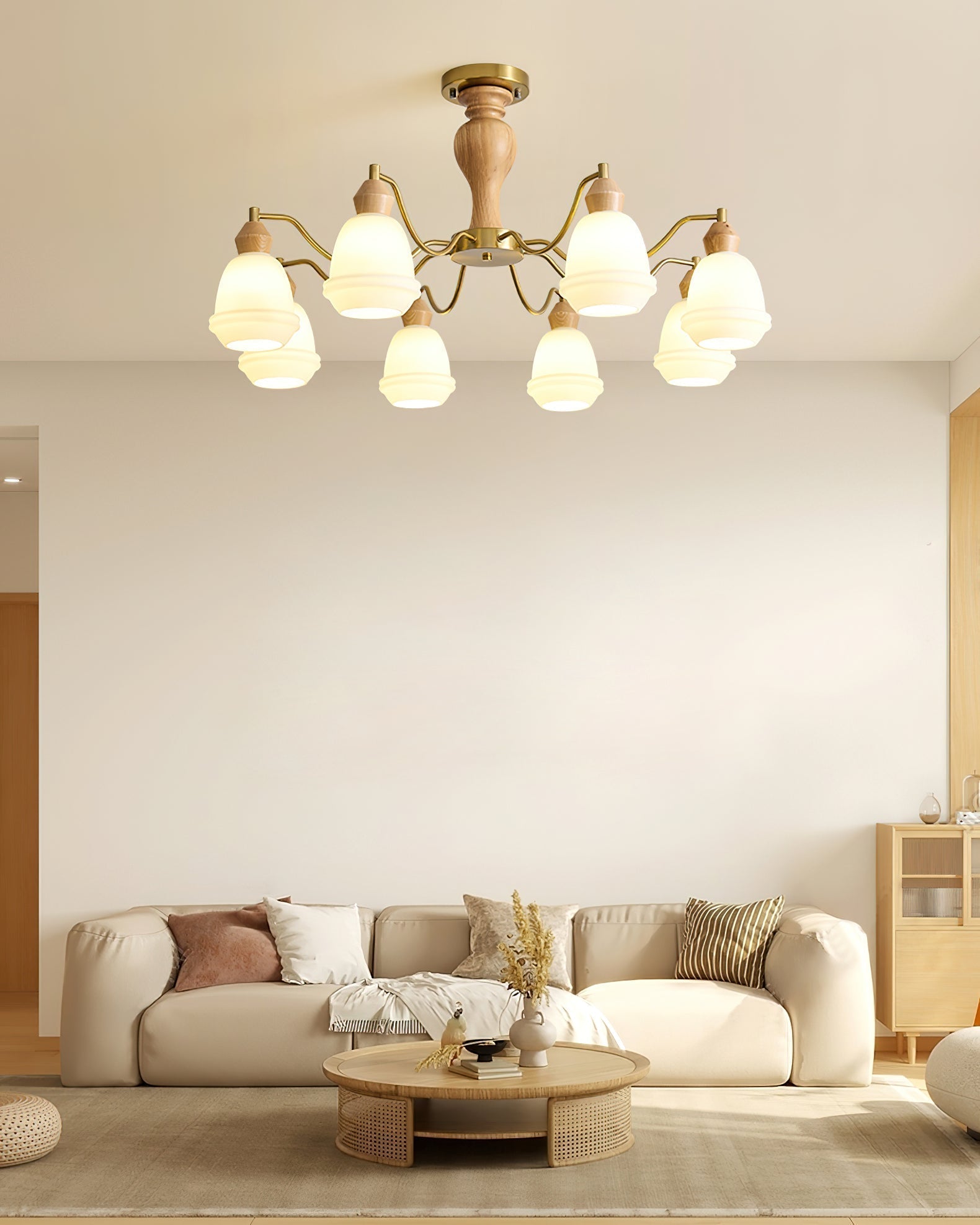 Magiro Lustre Verre Dépoli Bras en Bois