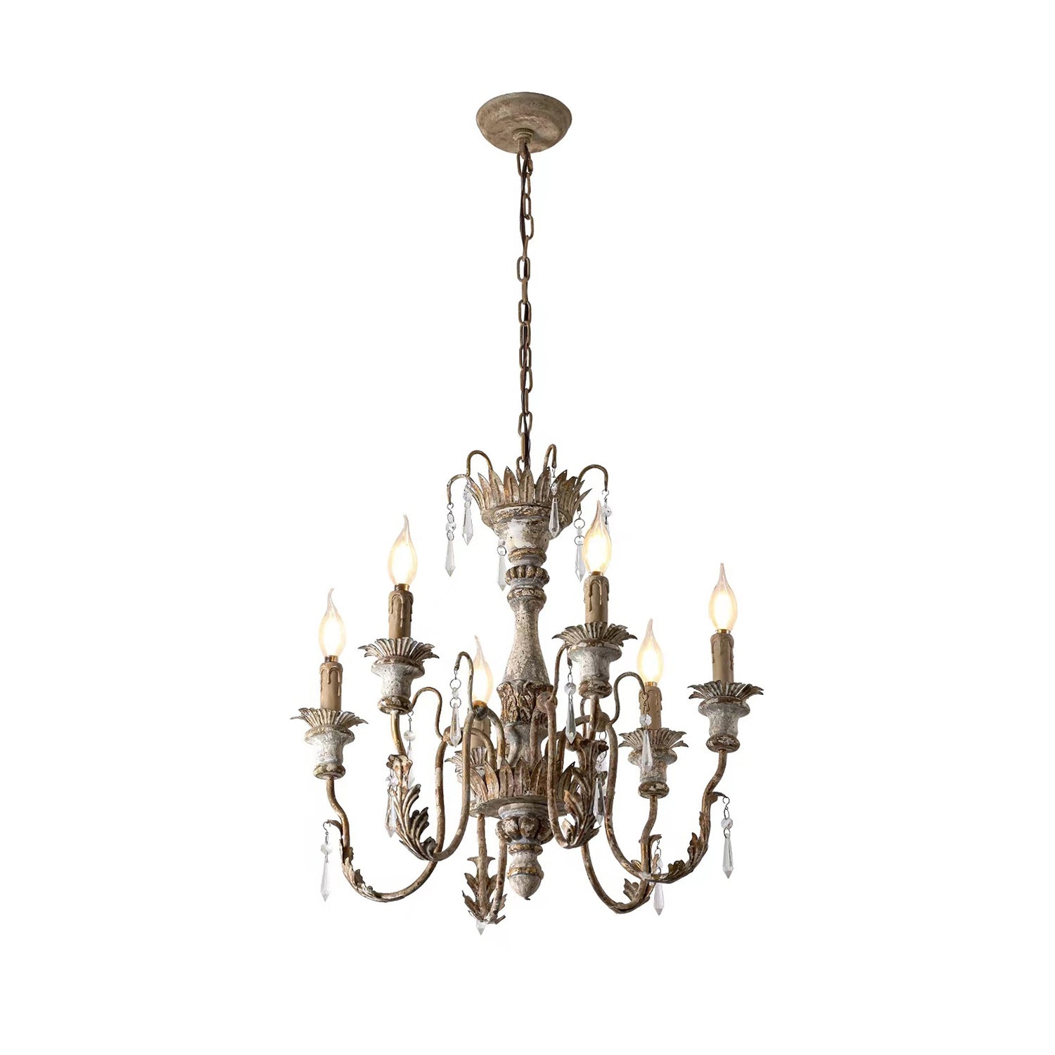 Elmarisra Lustre Métal Bois Massif Sculpté Luxe Vintage