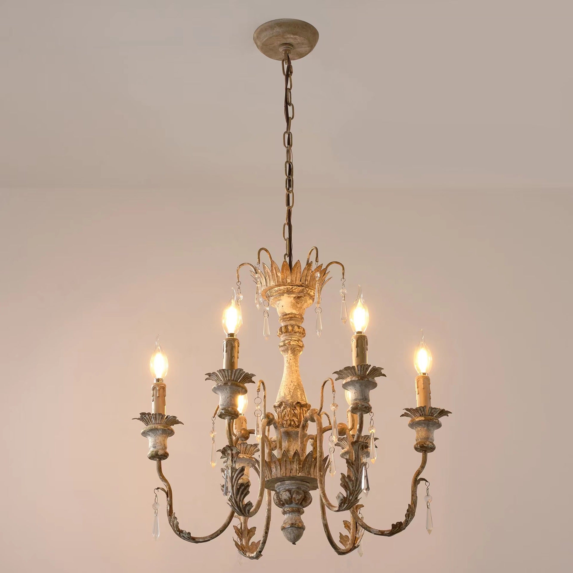 Elmarisra Lustre Métal Bois Massif Sculpté Luxe Vintage