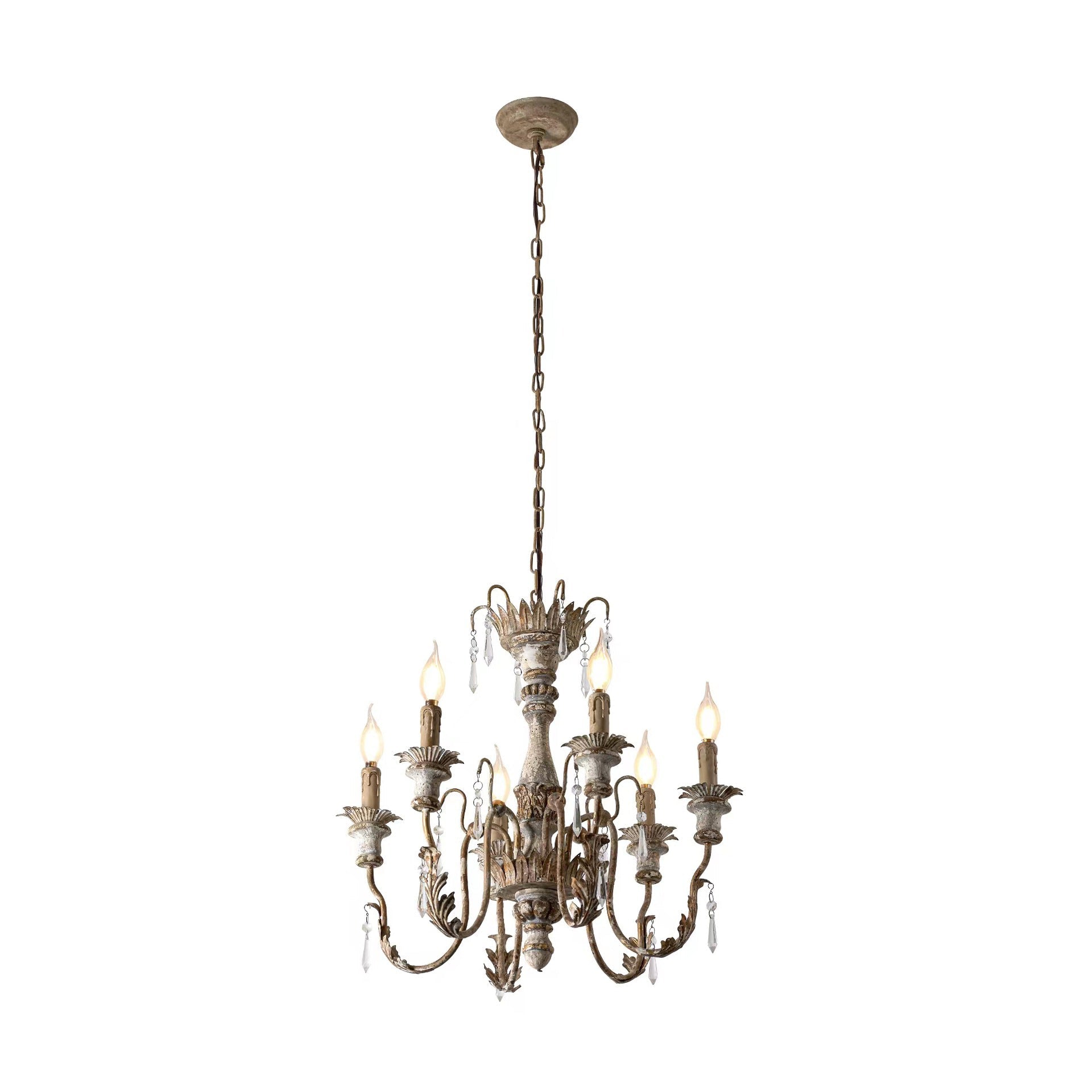 Elmarisra Lustre Métal Bois Massif Sculpté Luxe Vintage