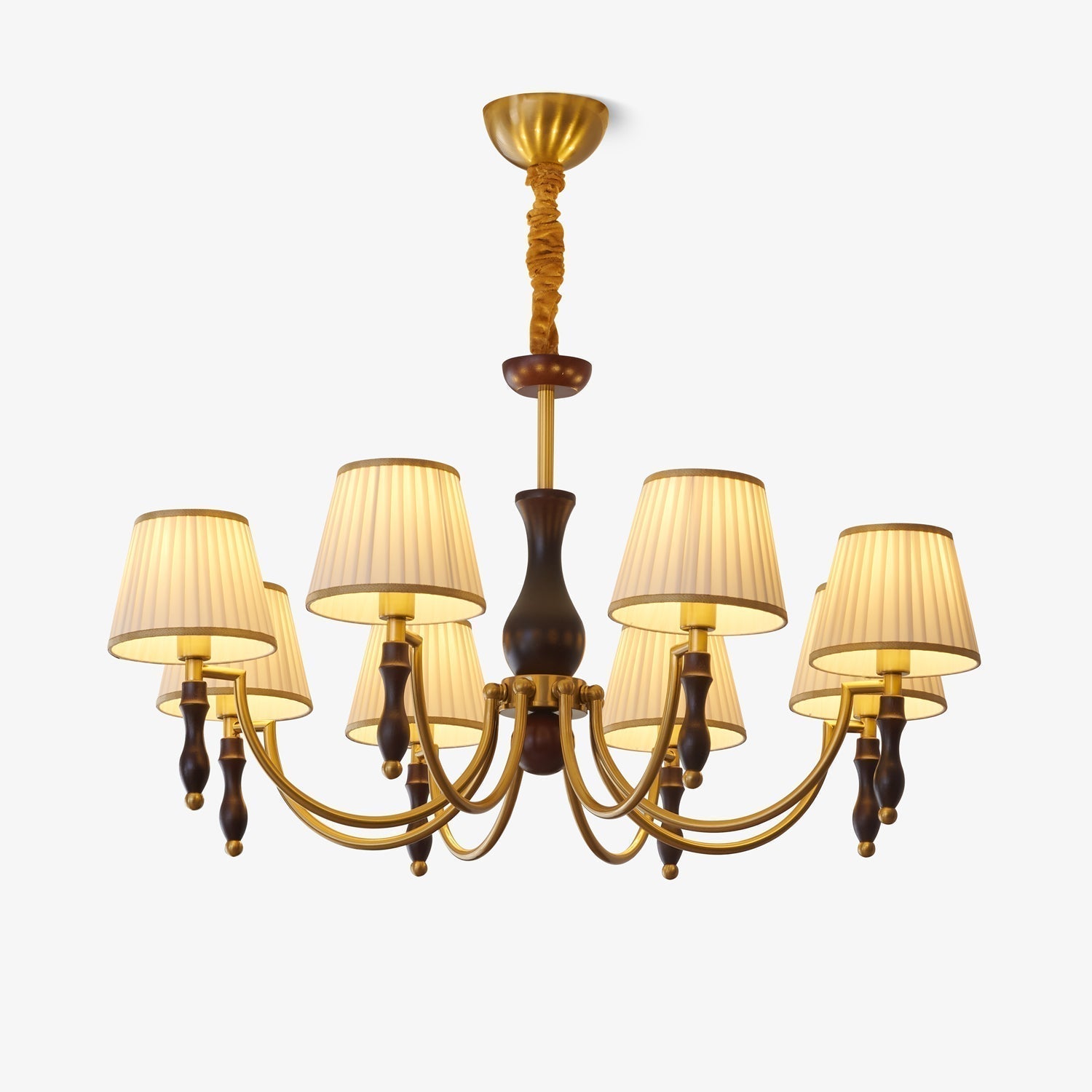 Lustra Lustre Abat-jours Floraux et Noyer