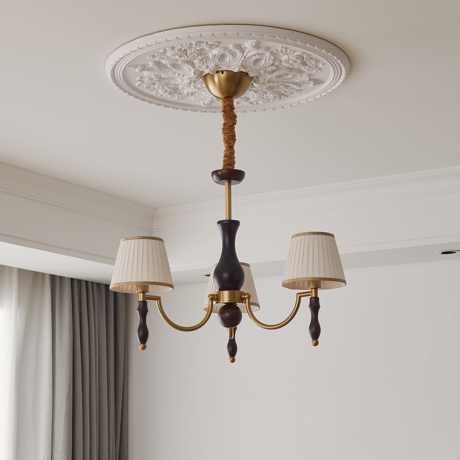 Lustra Lustre Abat-jours Floraux et Noyer