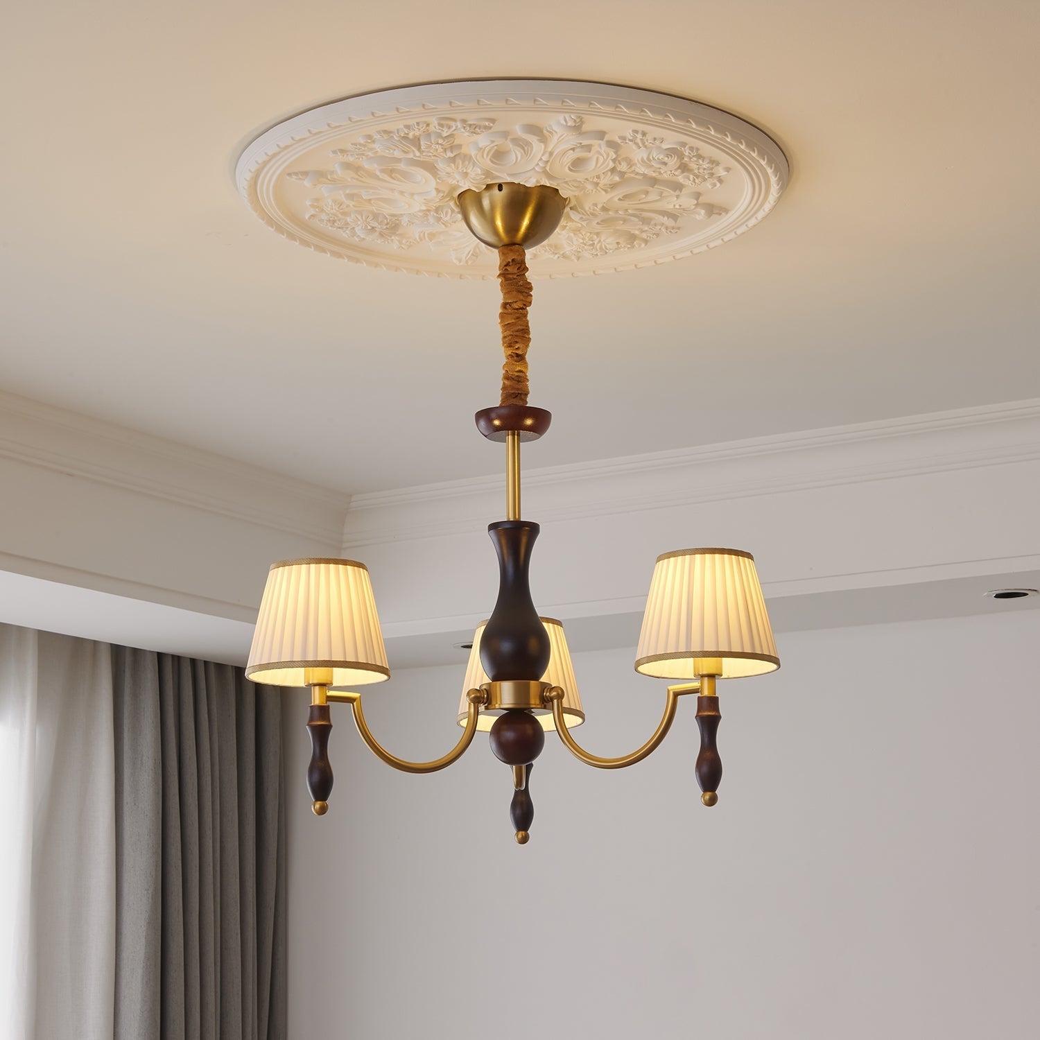 Lustra Lustre Abat-jours Floraux et Noyer