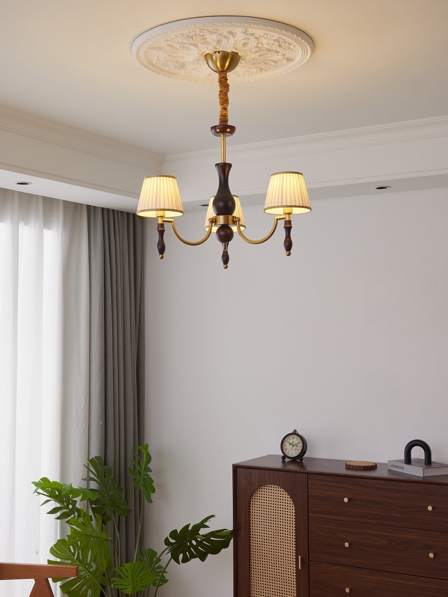 Lustra Lustre Abat-jours Floraux et Noyer