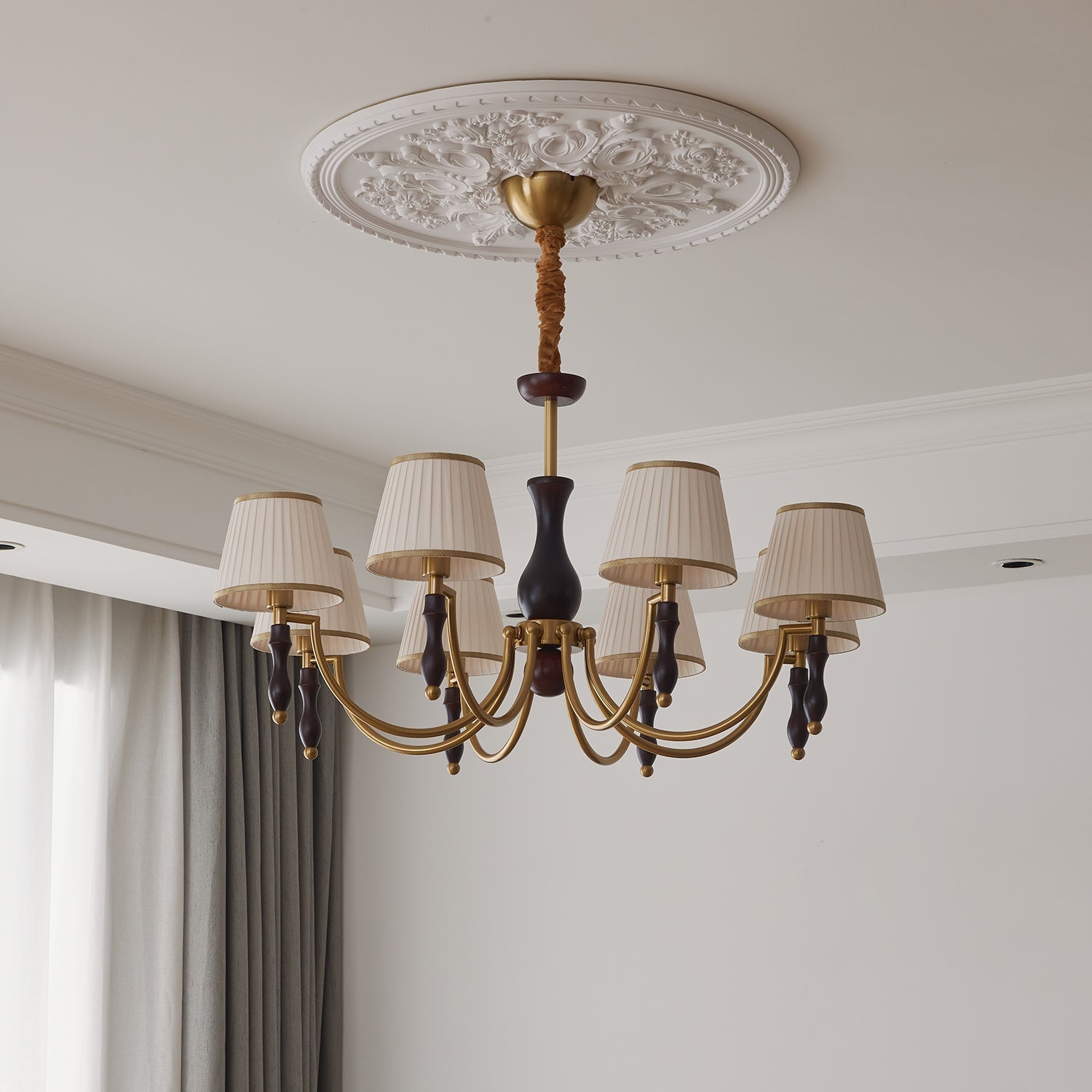Lustra Lustre Abat-jours Floraux et Noyer