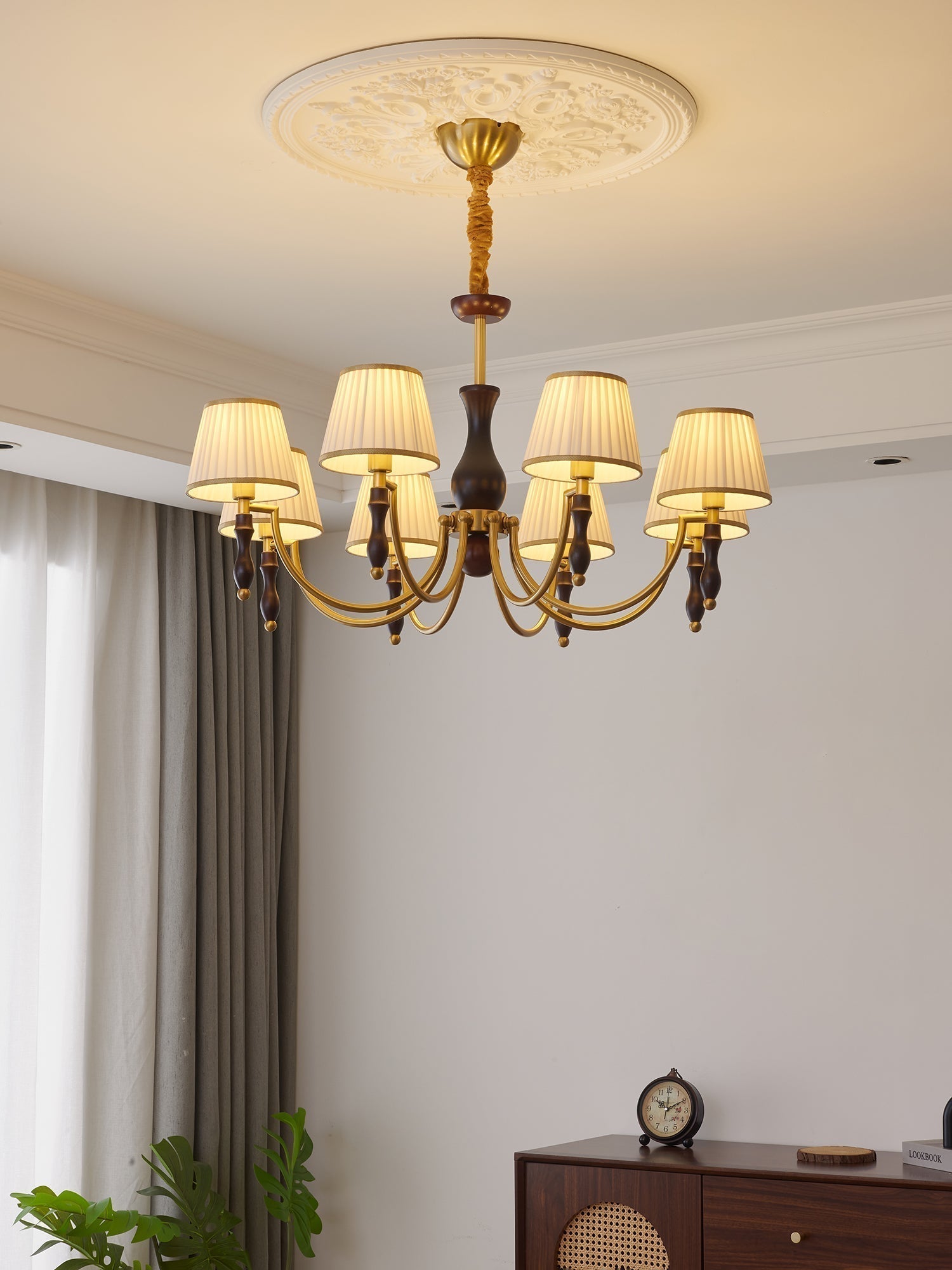 Lustra Lustre Abat-jours Floraux et Noyer