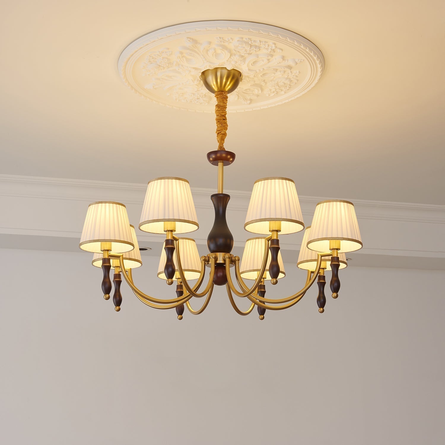 Lustra Lustre Abat-jours Floraux et Noyer