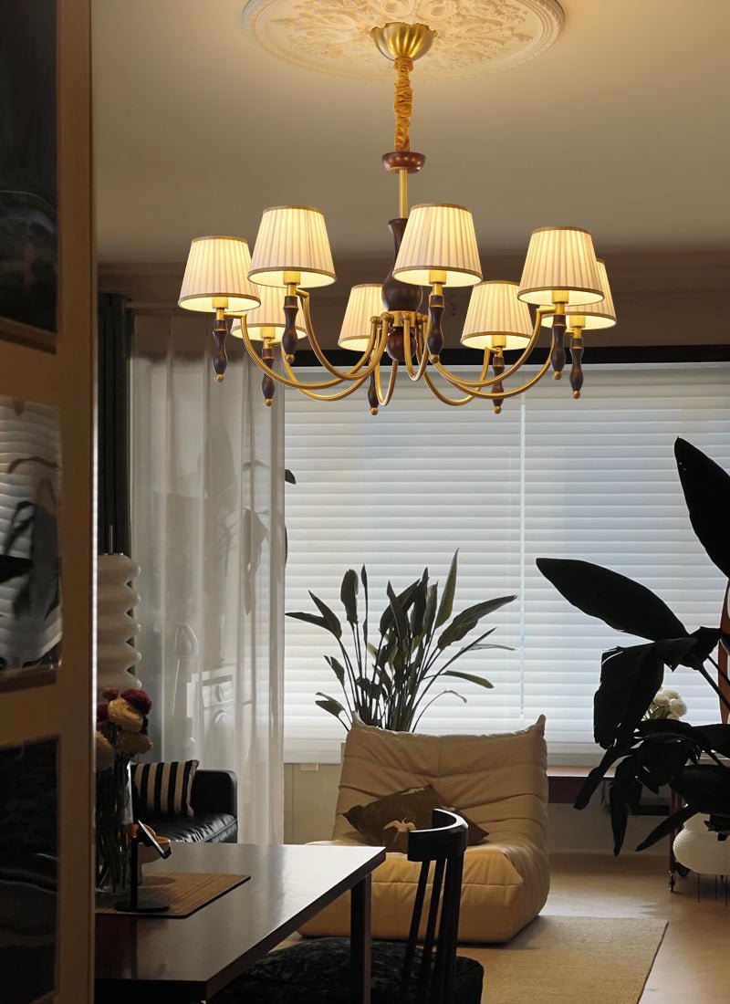 Lustra Lustre Abat-jours Floraux et Noyer