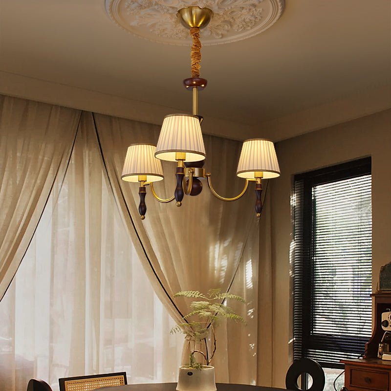 Lustra Lustre Abat-jours Floraux et Noyer