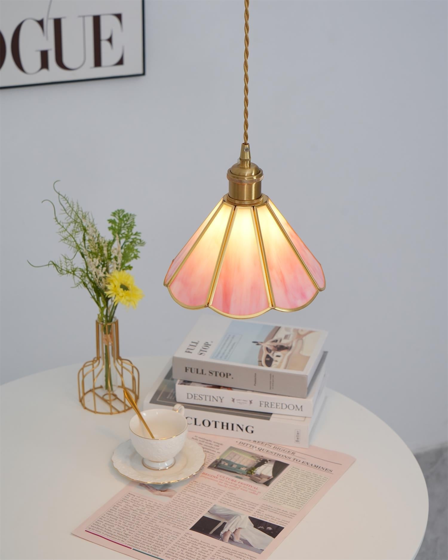 Lione Suspension en vitrail rose