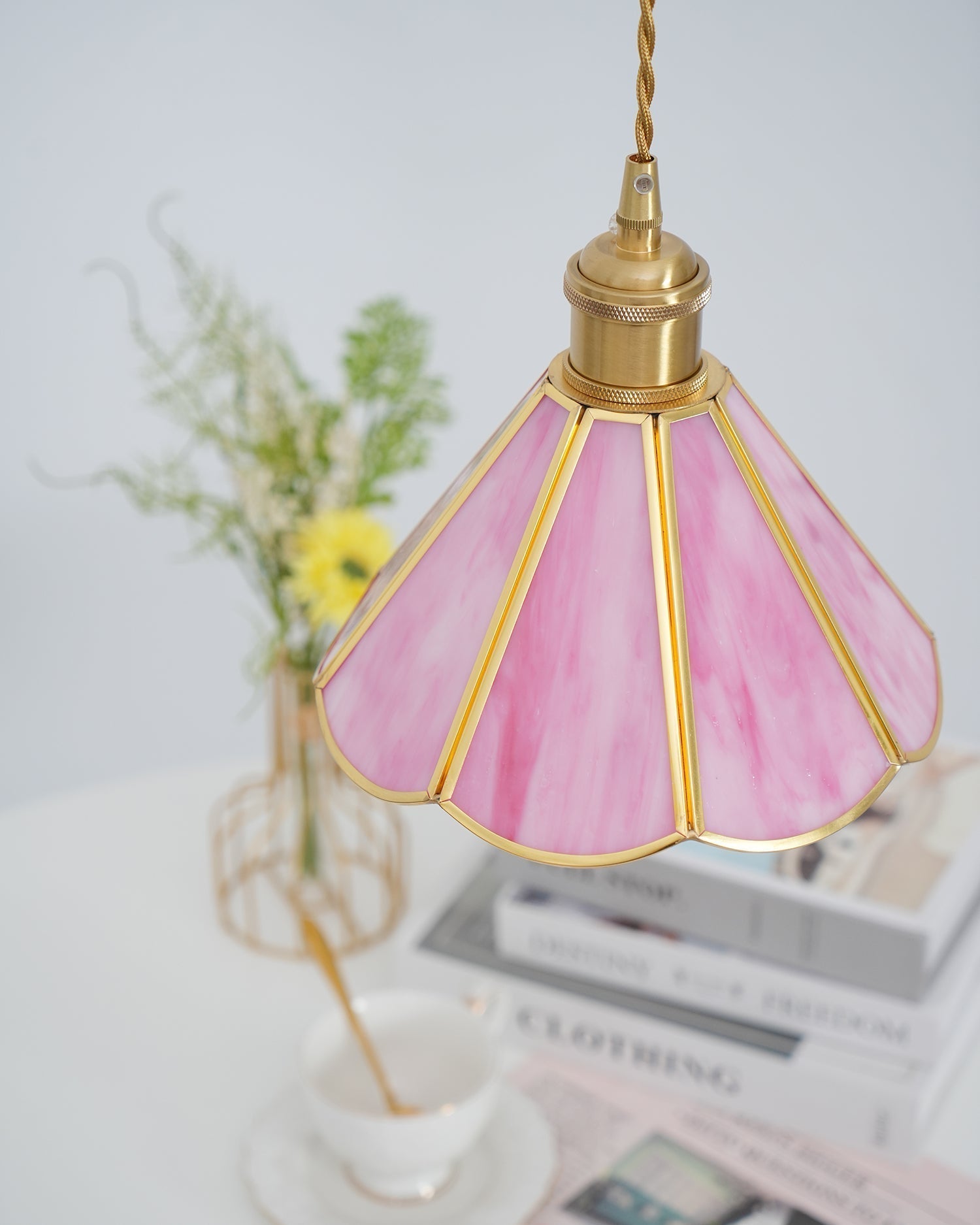 Lione Suspension en vitrail rose