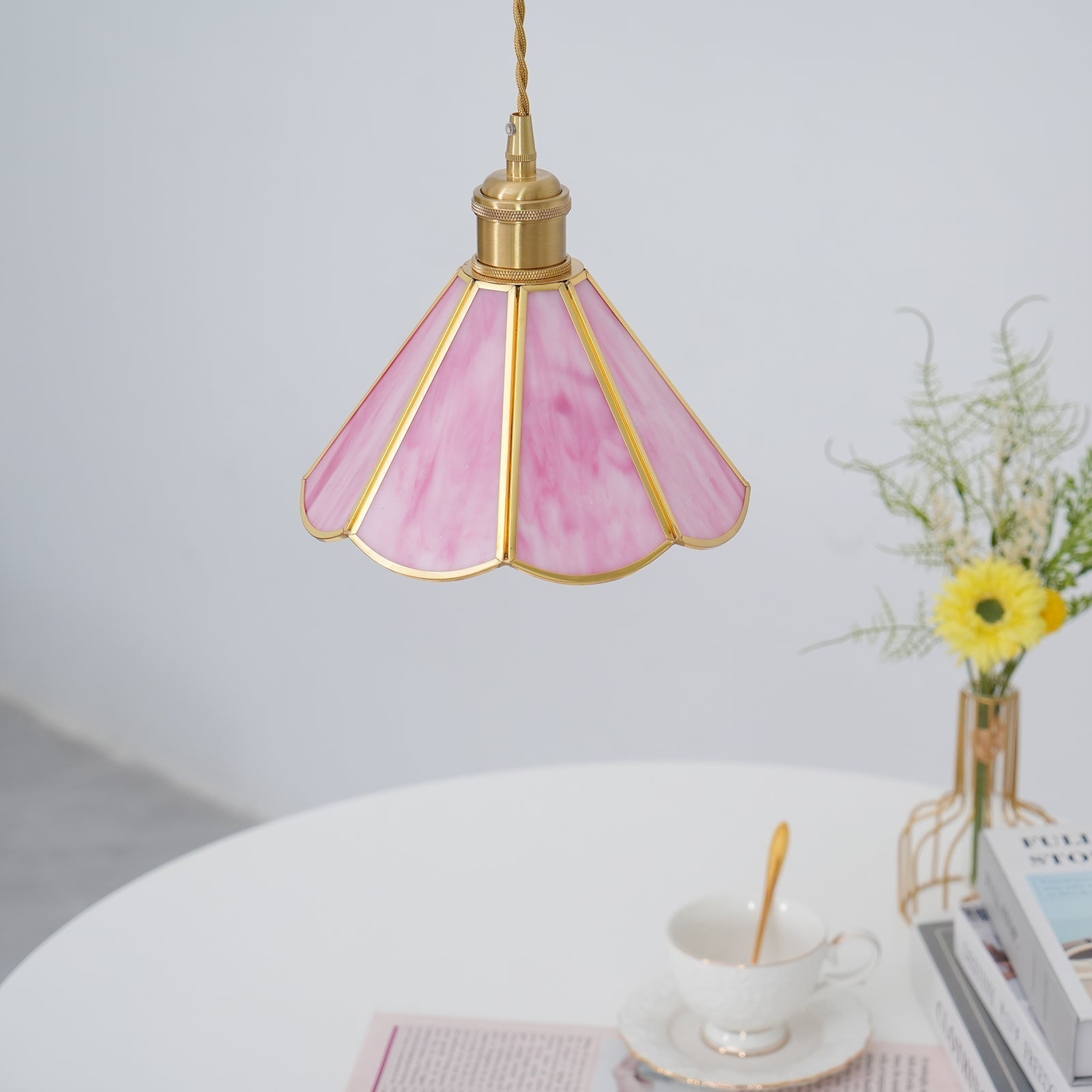 Lione Suspension en vitrail rose