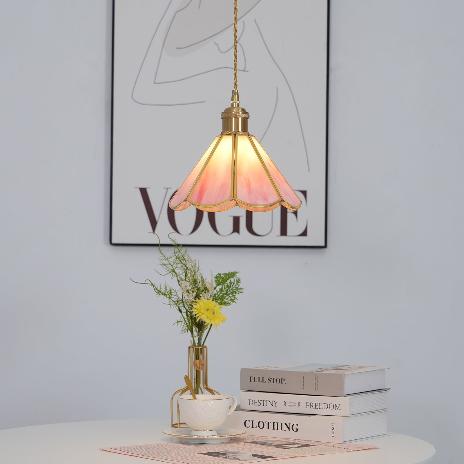 Lione Suspension en vitrail rose