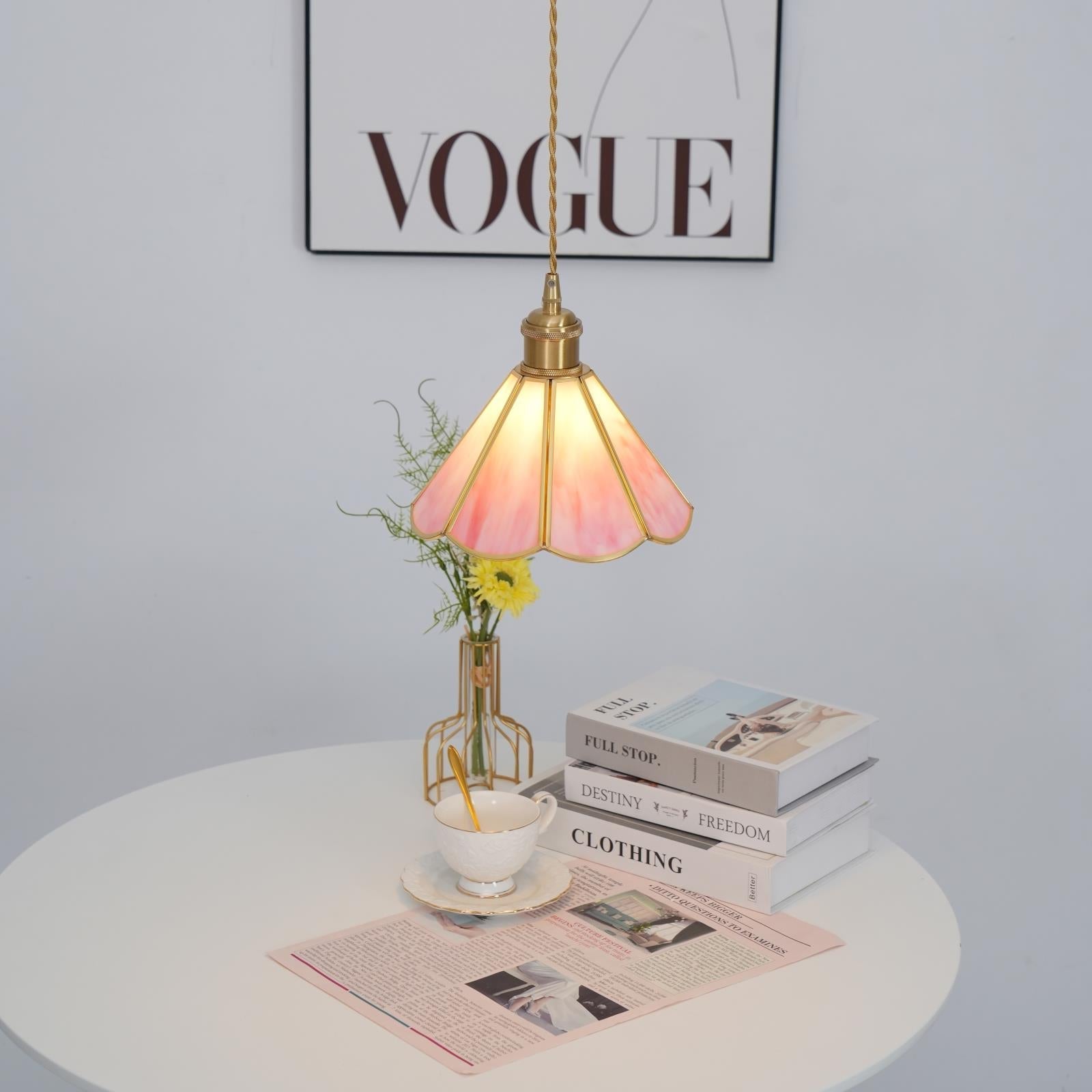 Lione Suspension en vitrail rose