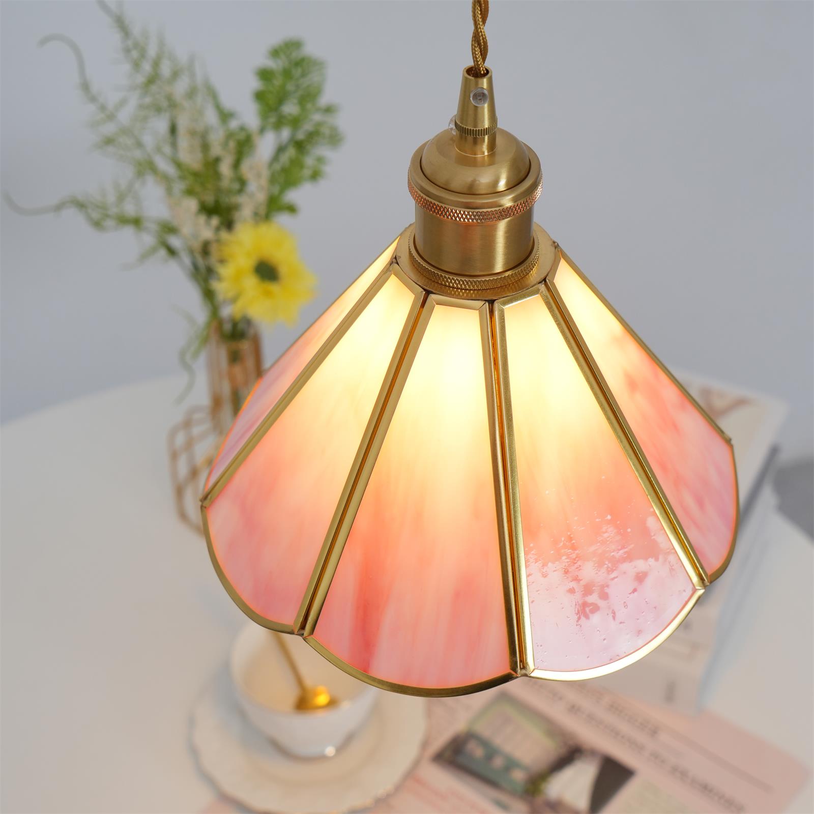 Lione Suspension en vitrail rose