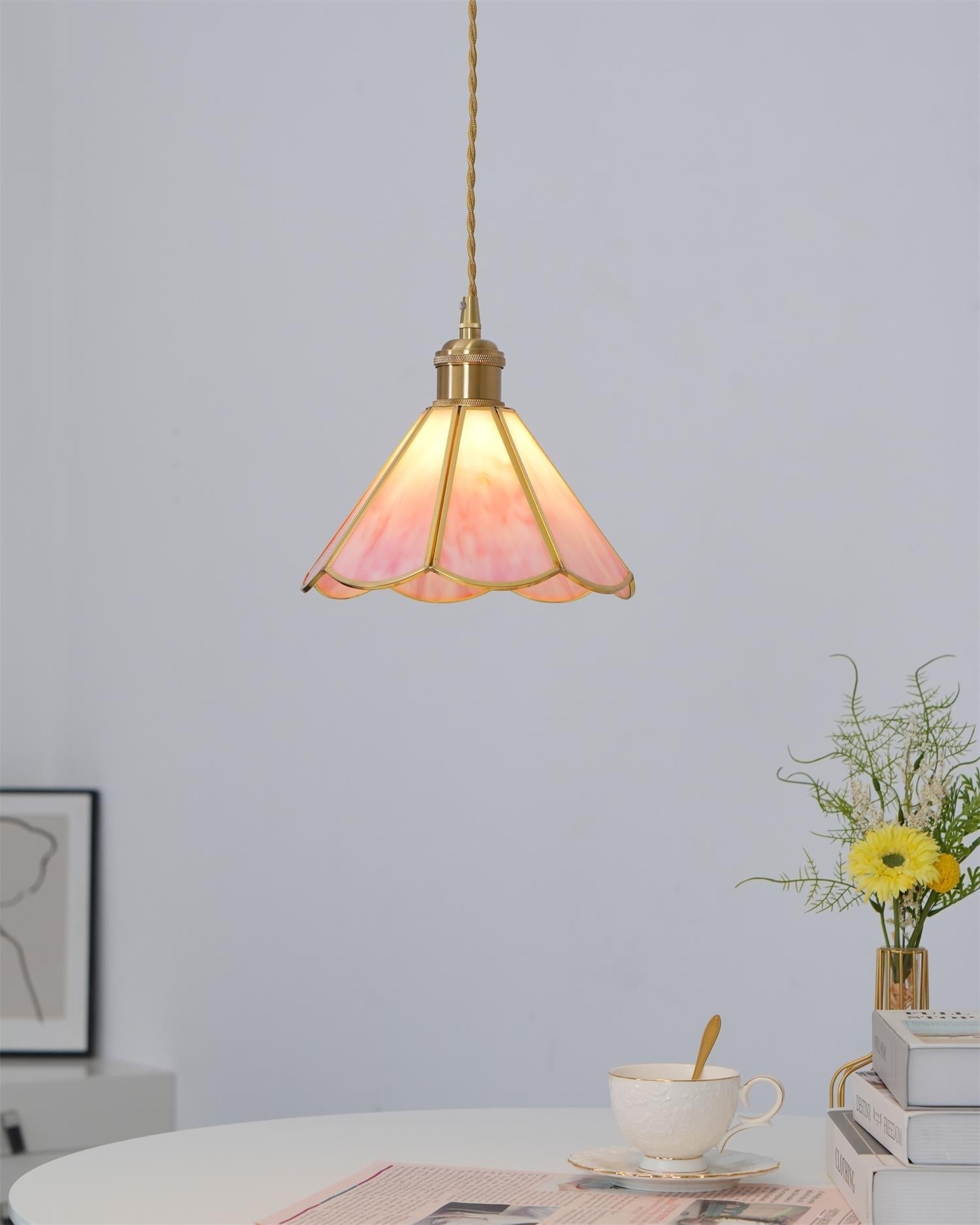Lione Suspension en vitrail rose