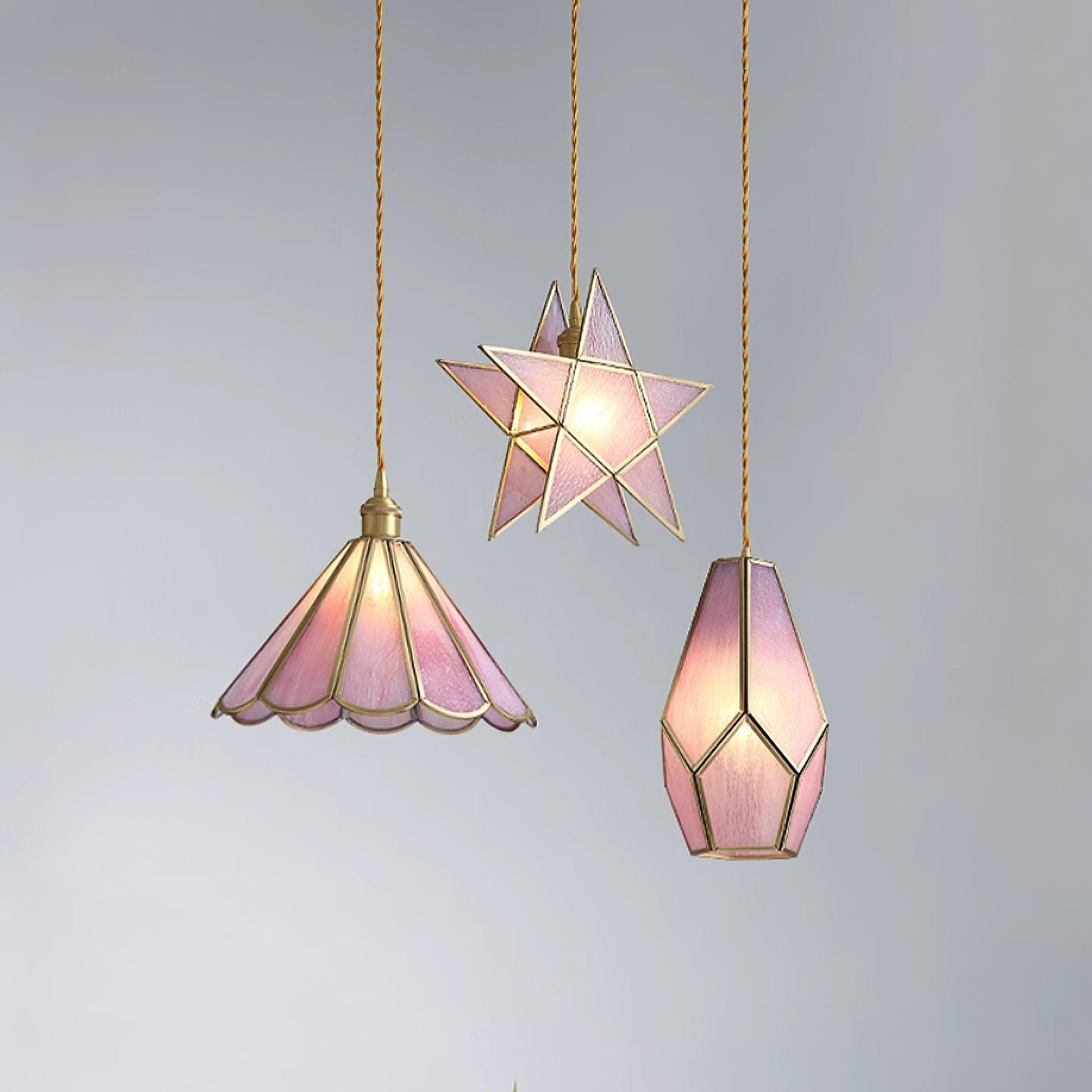 Lione Suspension en vitrail rose