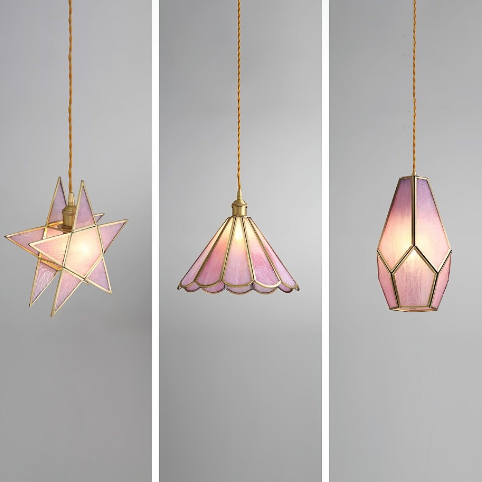 Lione Suspension en vitrail rose