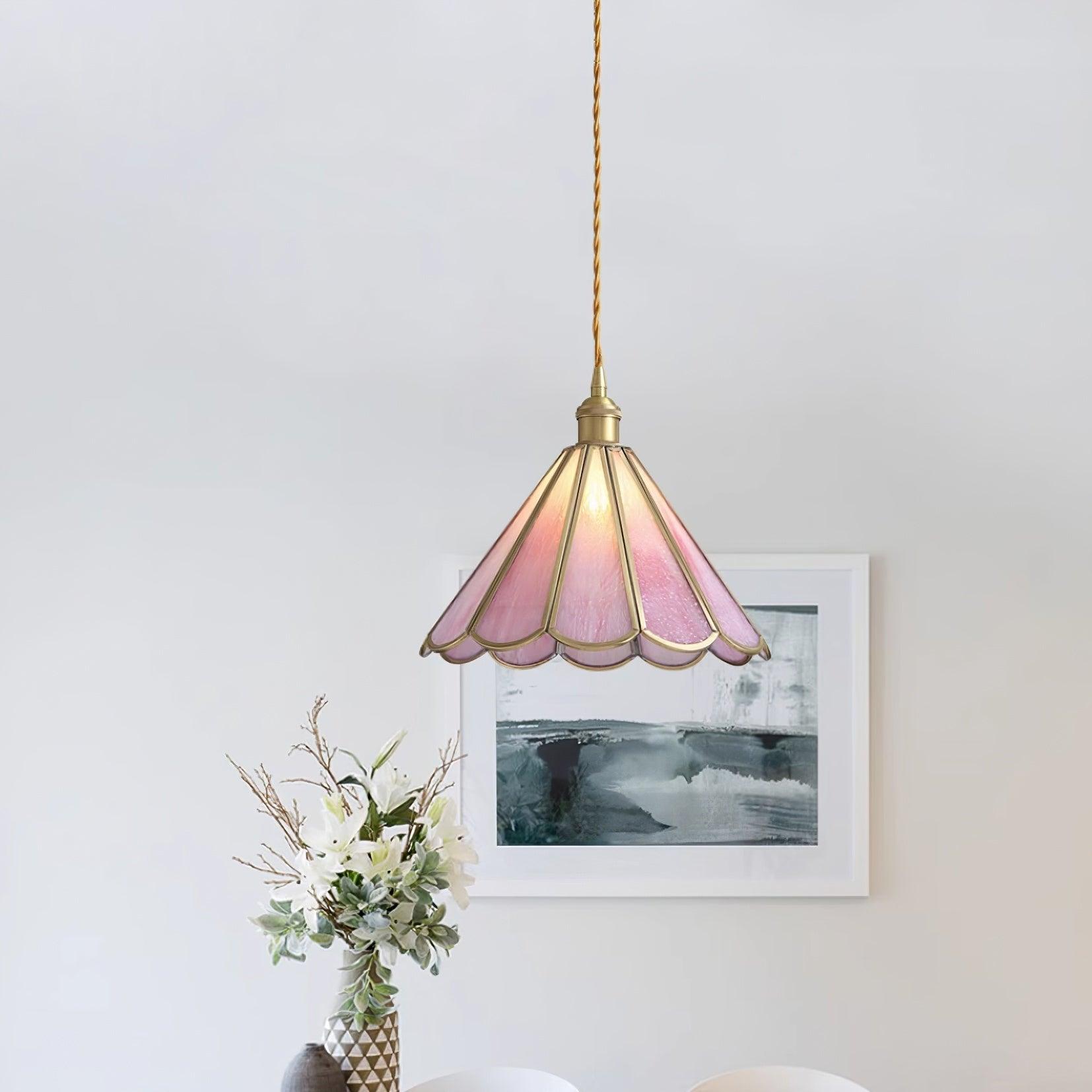 Lione Suspension en vitrail rose