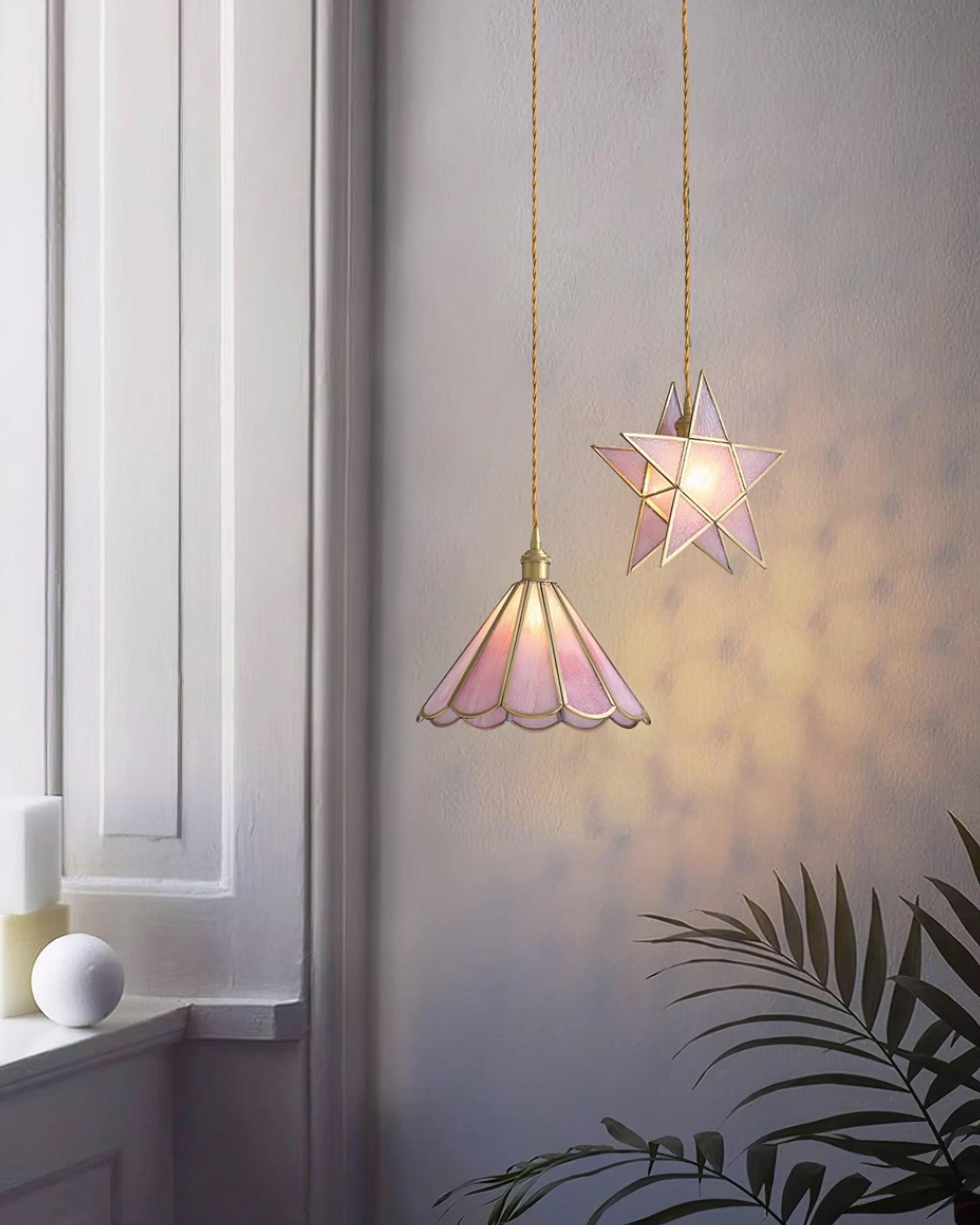 Lione Suspension en vitrail rose