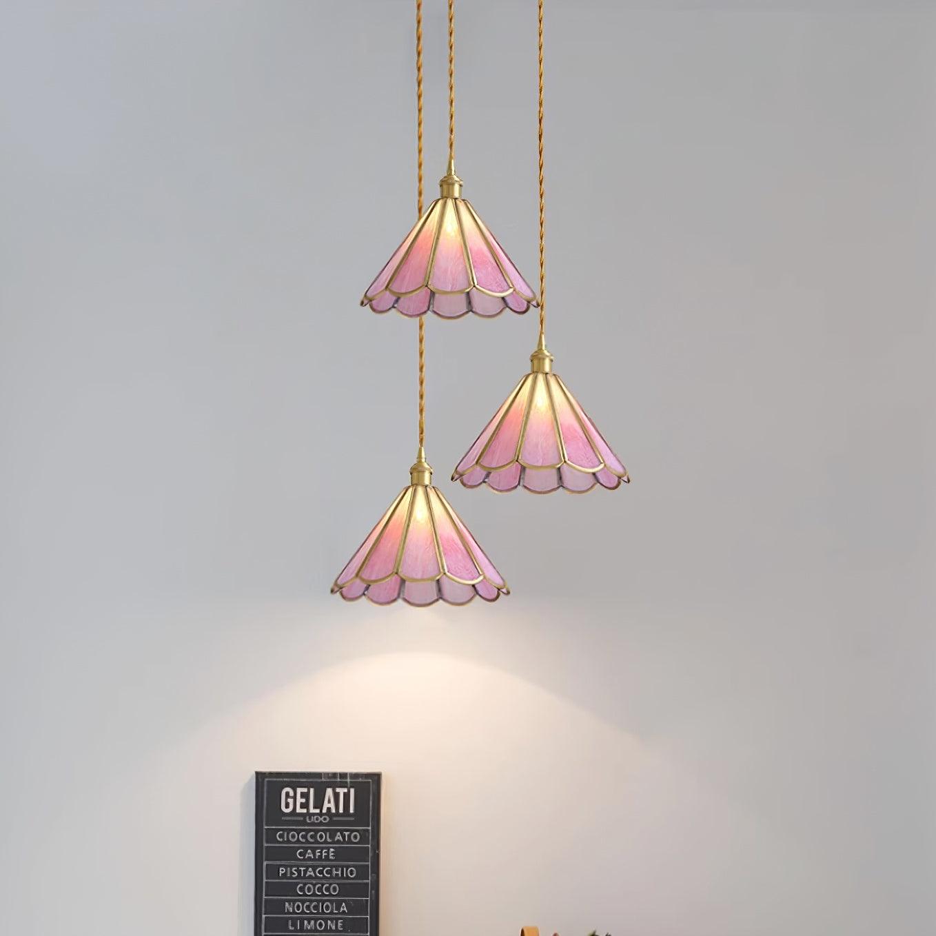 Lione Suspension en vitrail rose