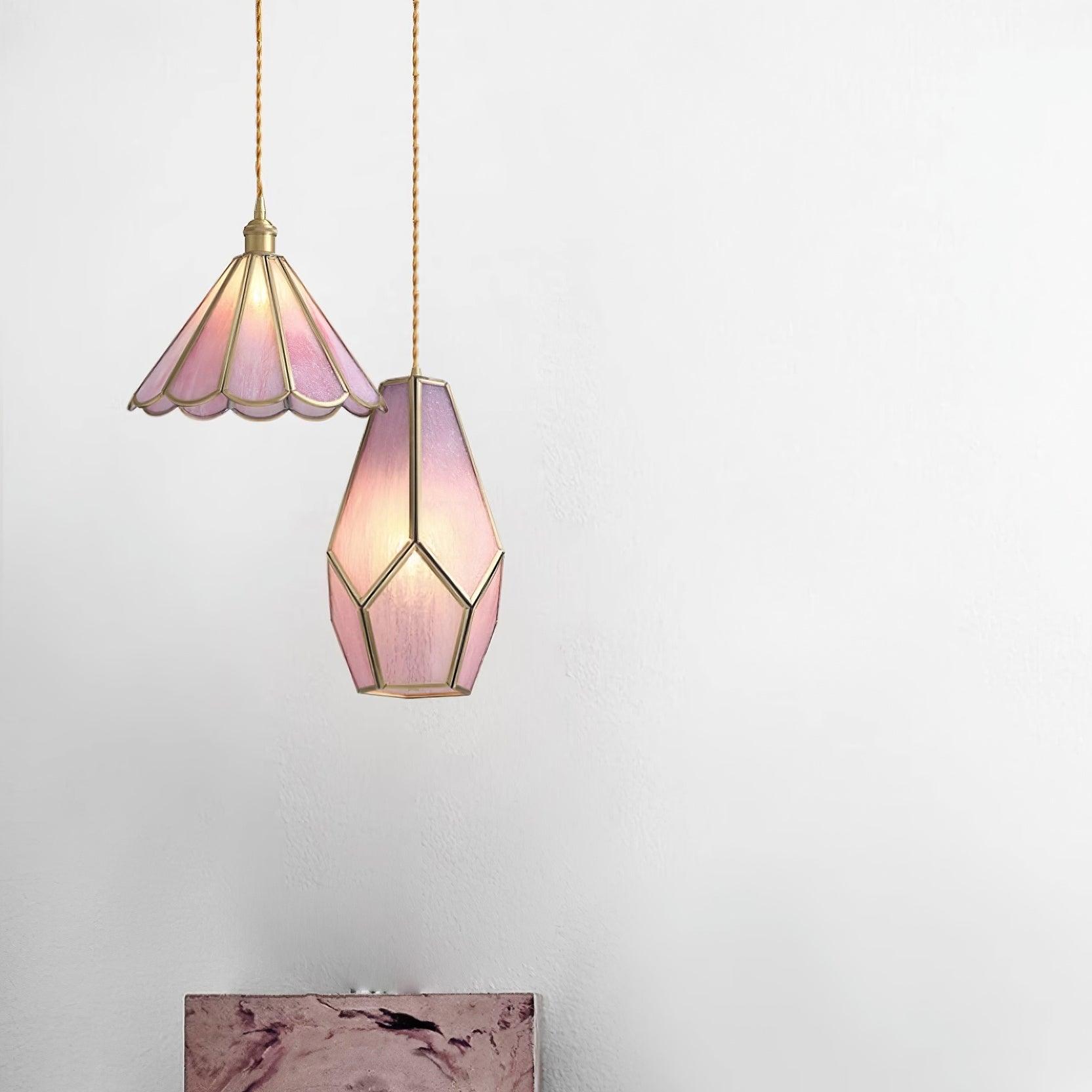 Lione Suspension en vitrail rose