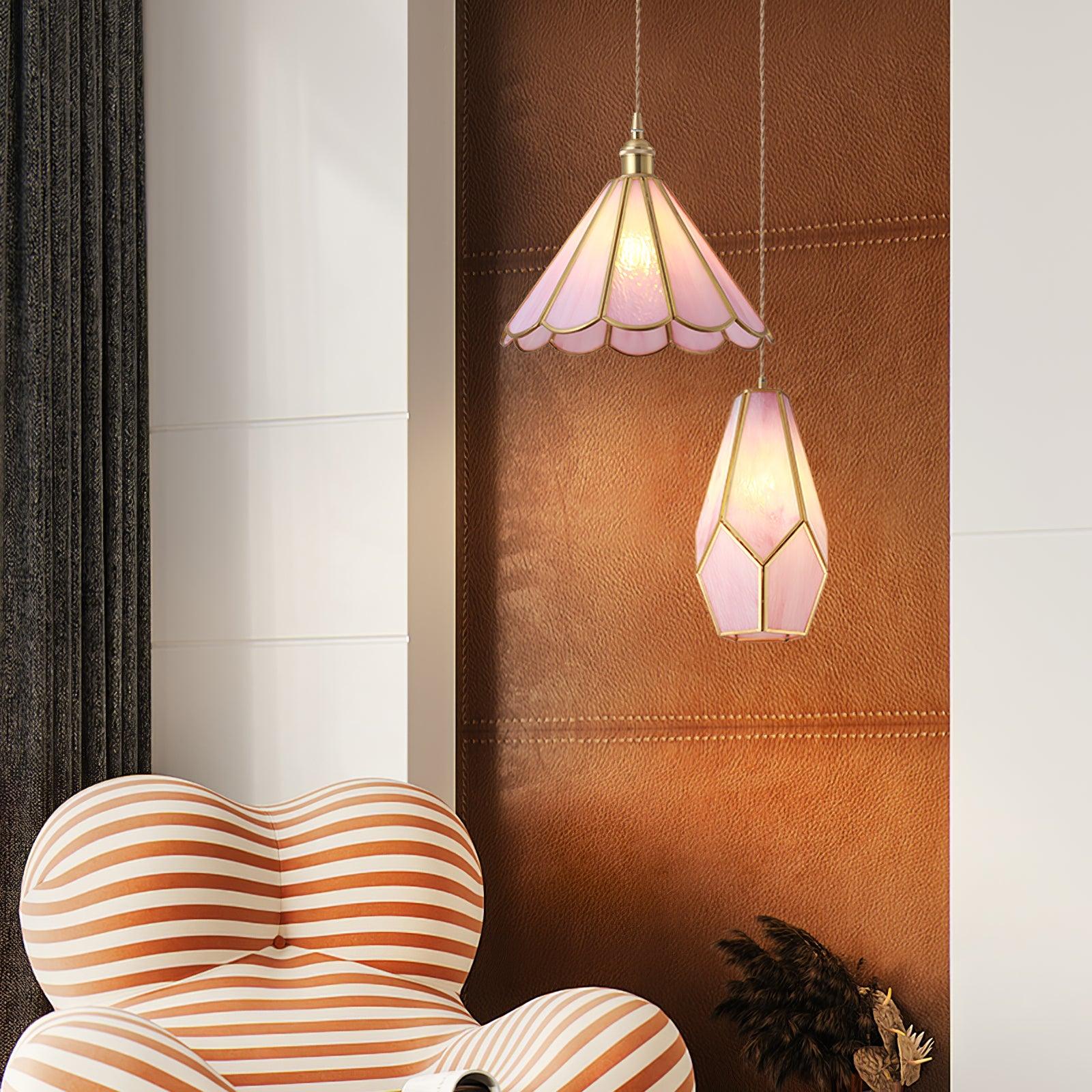 Lione Suspension en vitrail rose