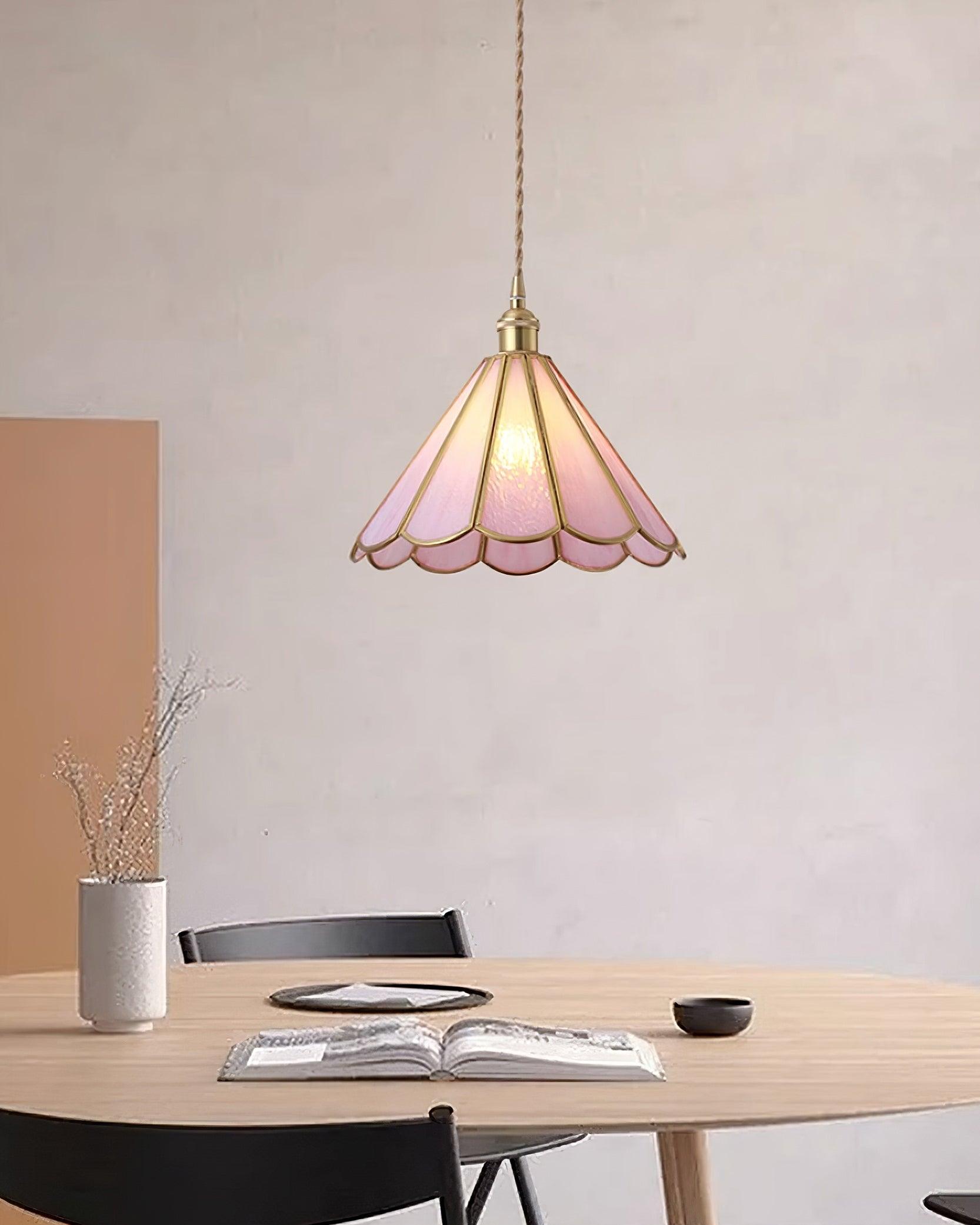 Lione Suspension en vitrail rose
