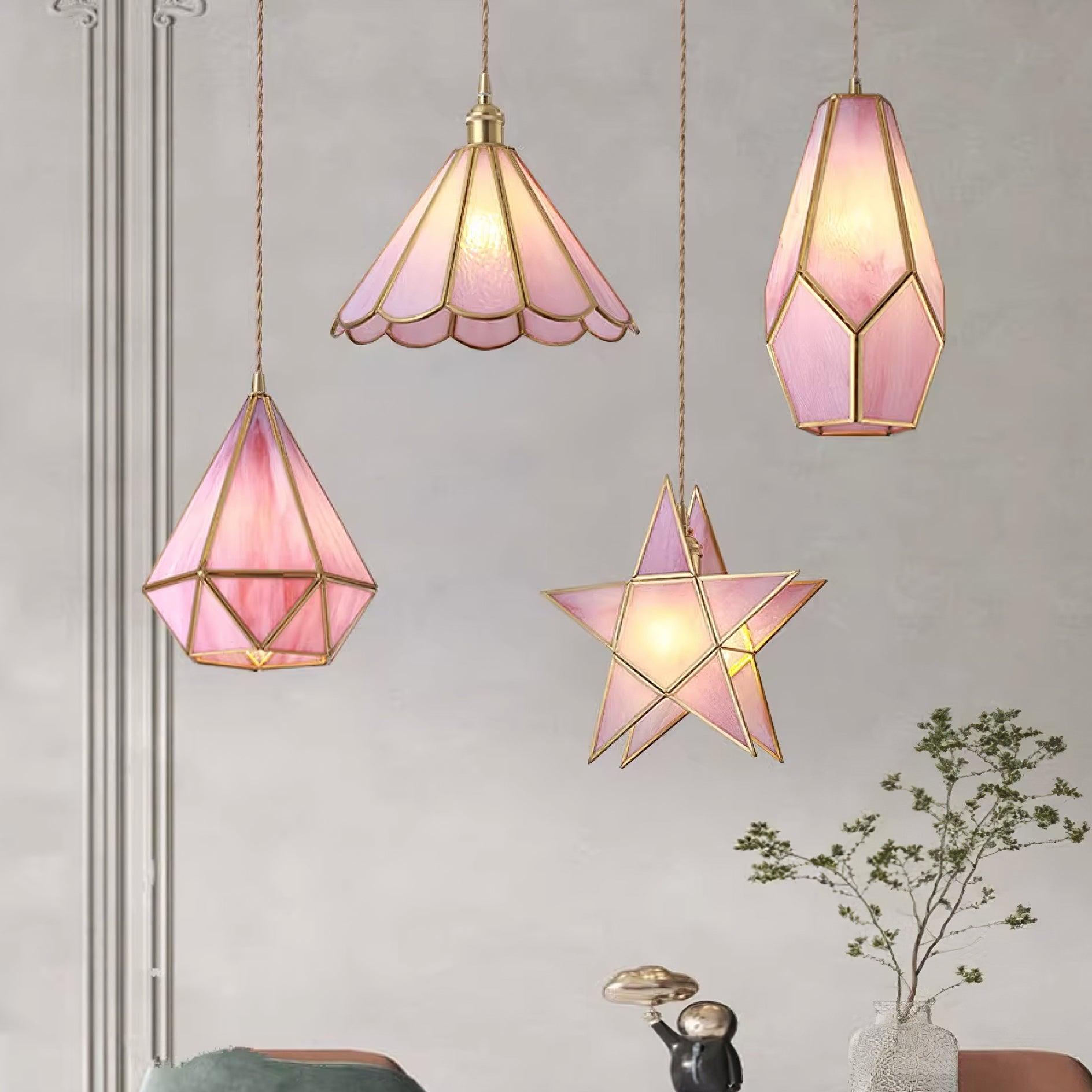 Lione Suspension en vitrail rose