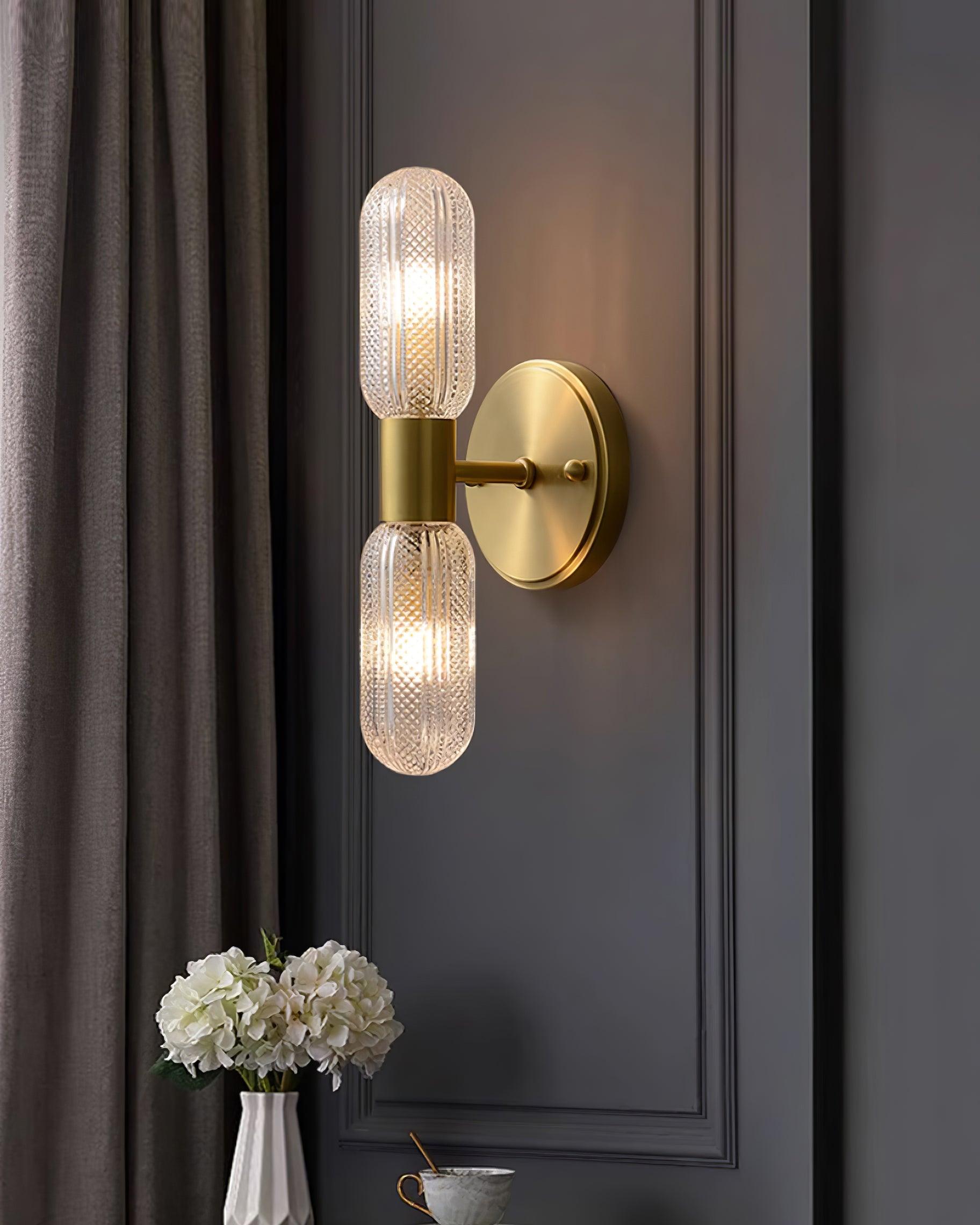 Evania Applique murale double en laiton et verre texturé