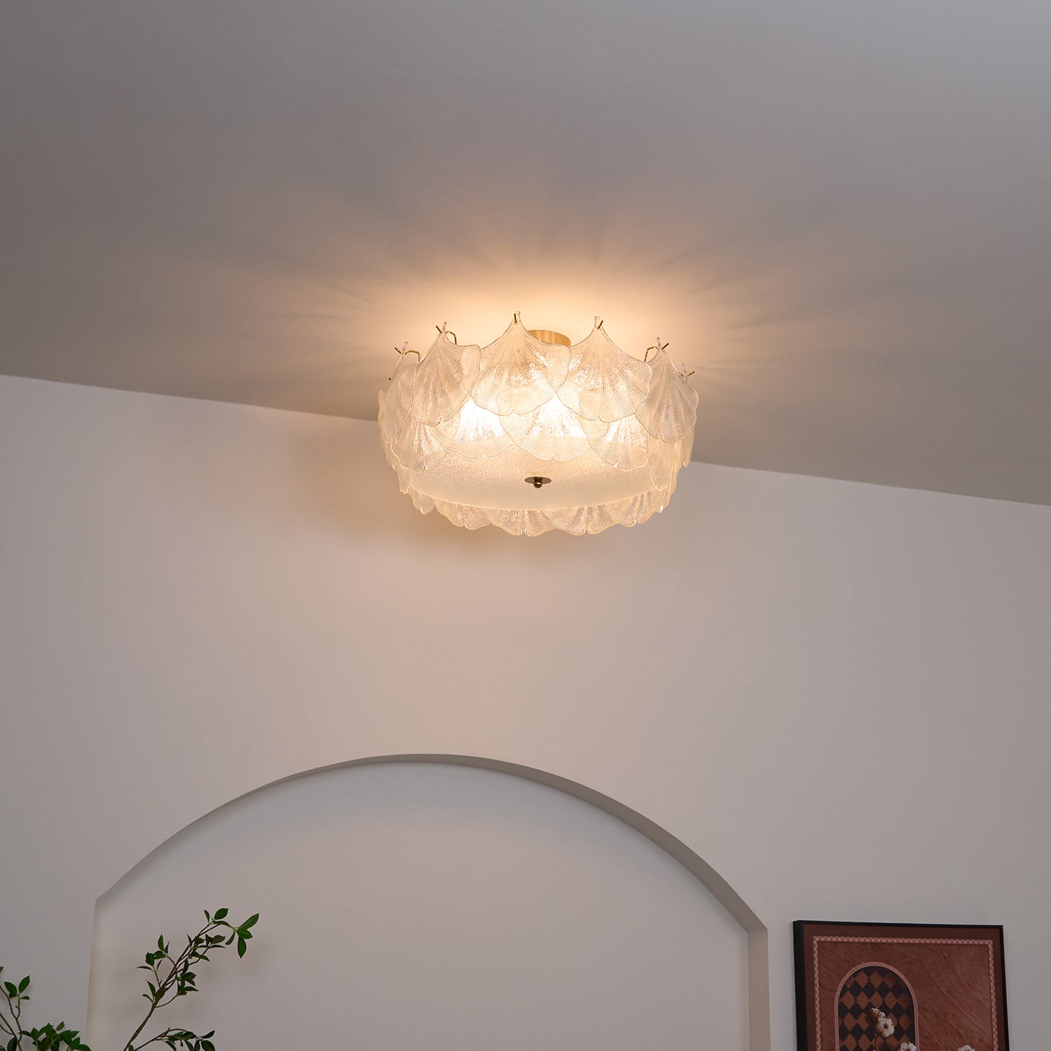 Maple Lampe de Plafond en Verre Cluster de Feuilles