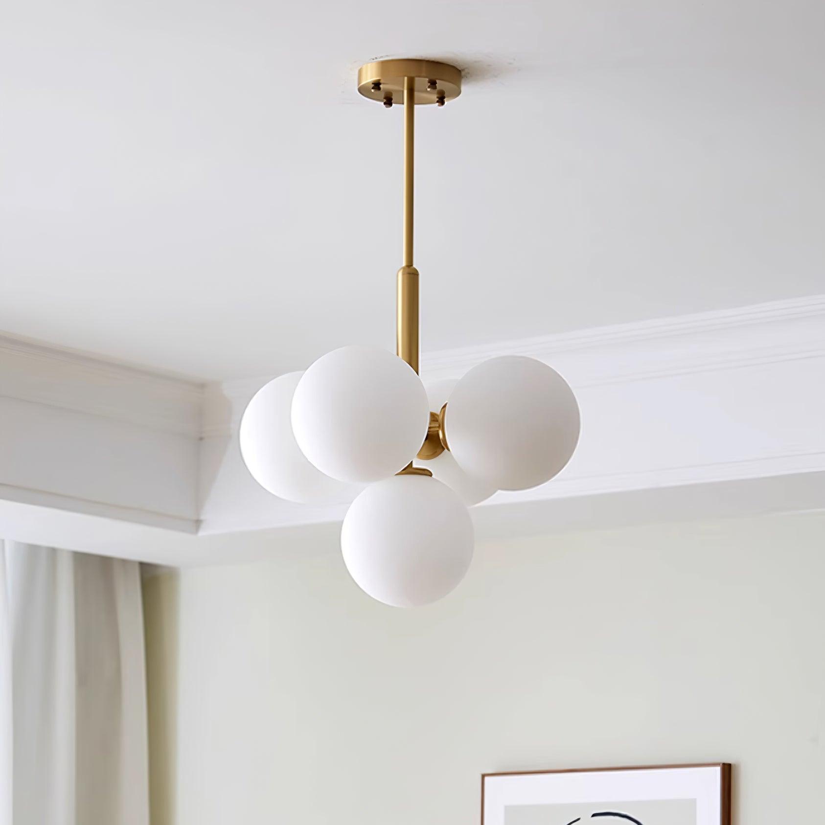 Lustre Globe en Verre Cluster Cadre en Laiton Moderne Minimaliste pour Maison