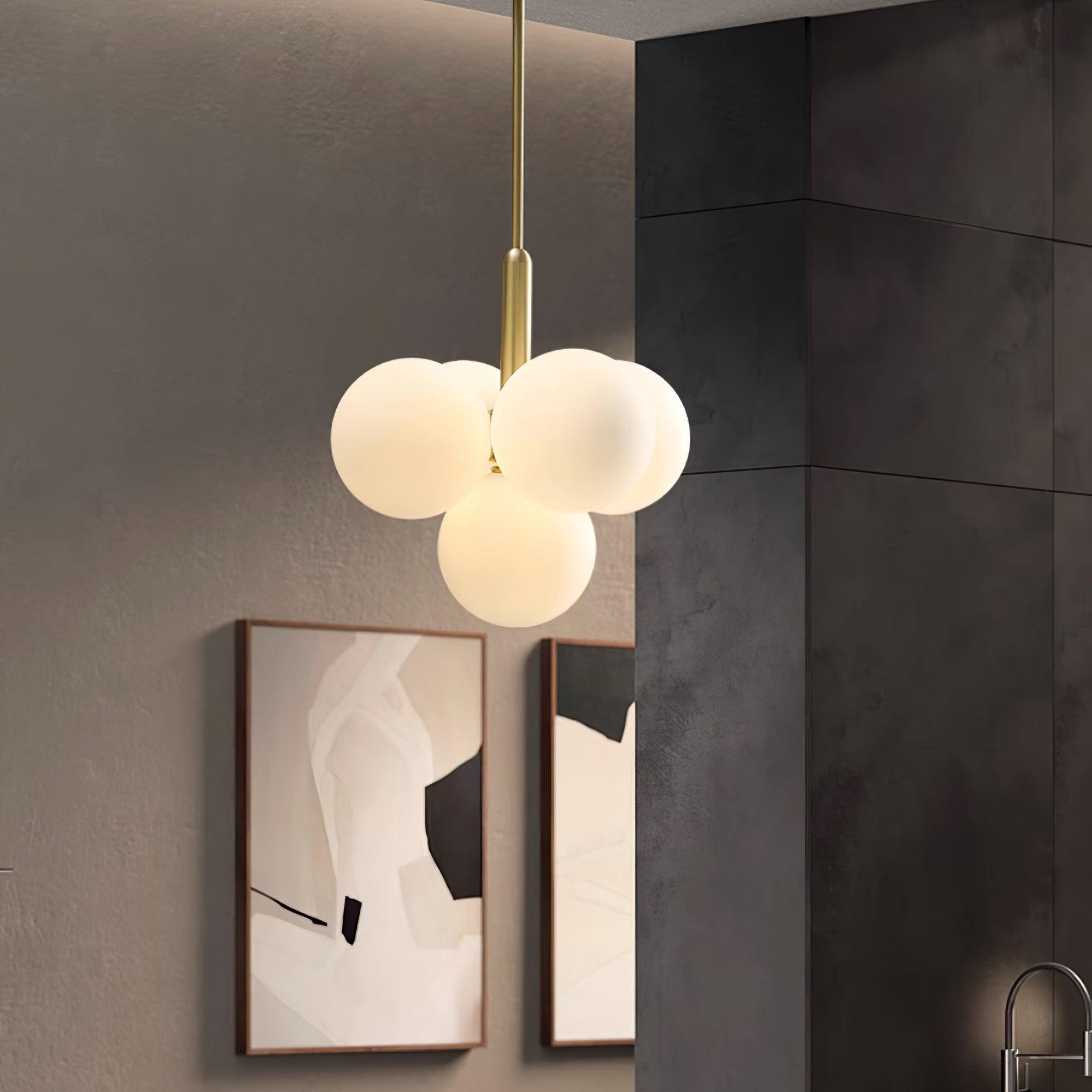 Lustre Globe en Verre Cluster Cadre en Laiton Moderne Minimaliste pour Maison