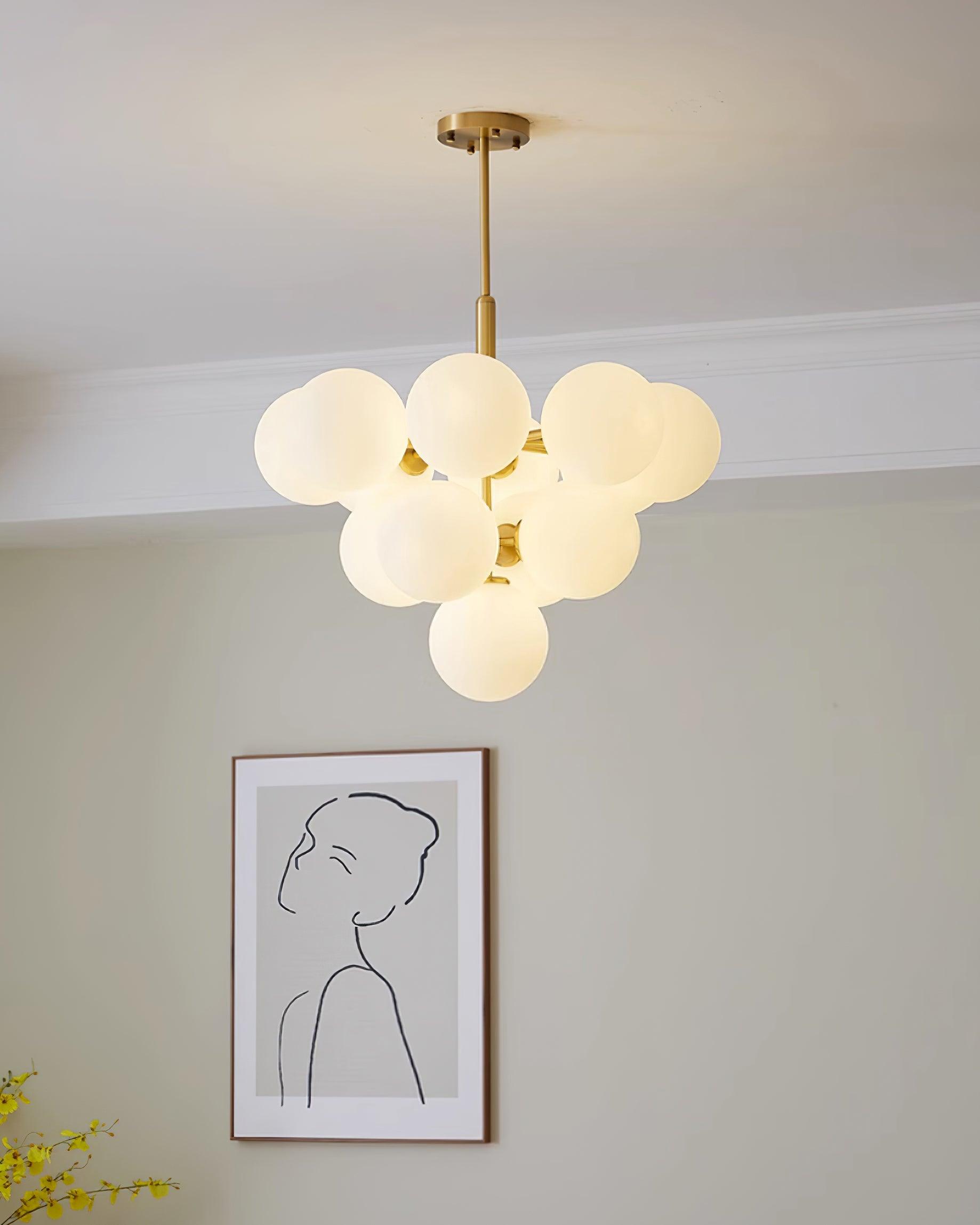 Lustre Globe en Verre Cluster Cadre en Laiton Moderne Minimaliste pour Maison