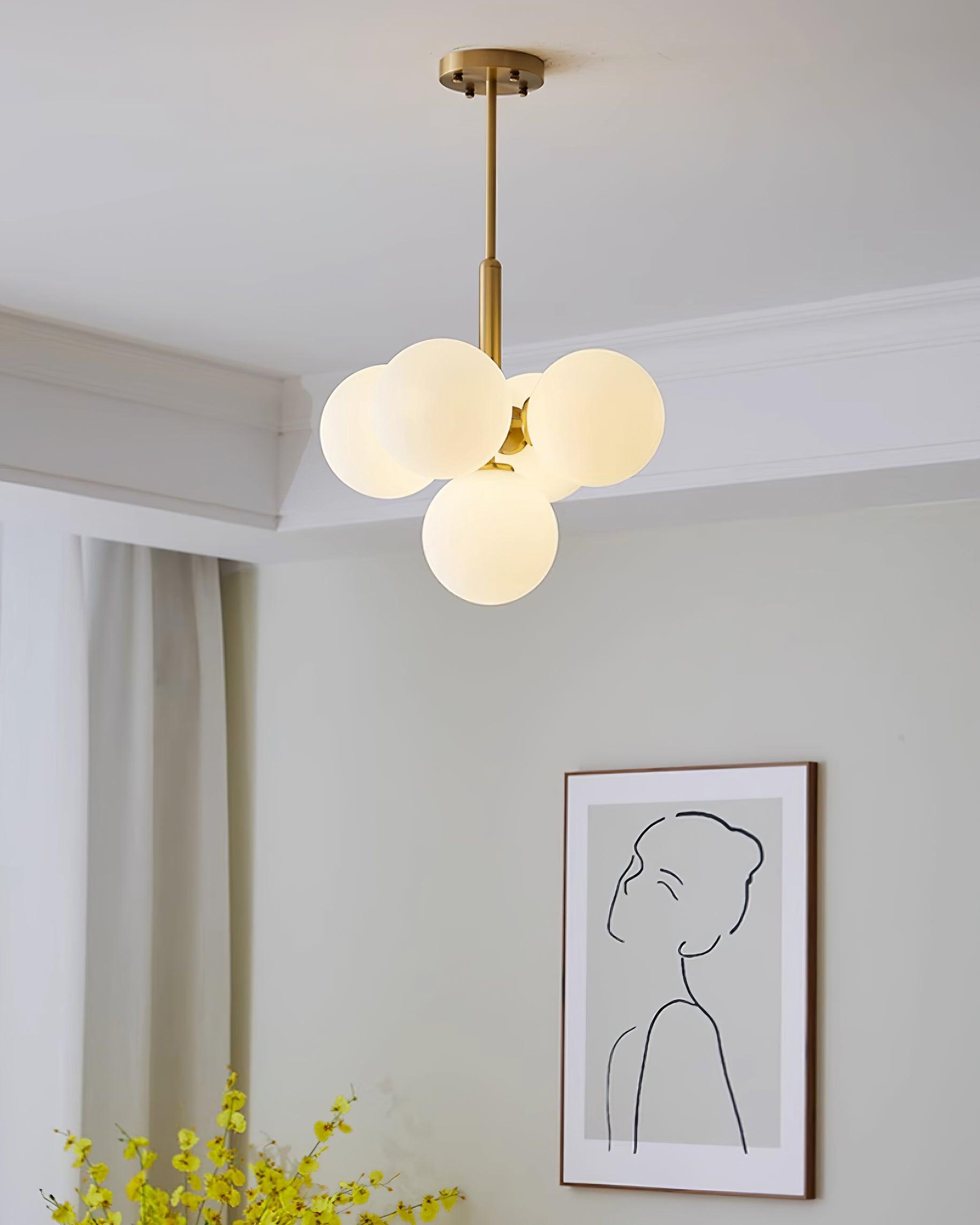 Lustre Globe en Verre Cluster Cadre en Laiton Moderne Minimaliste pour Maison
