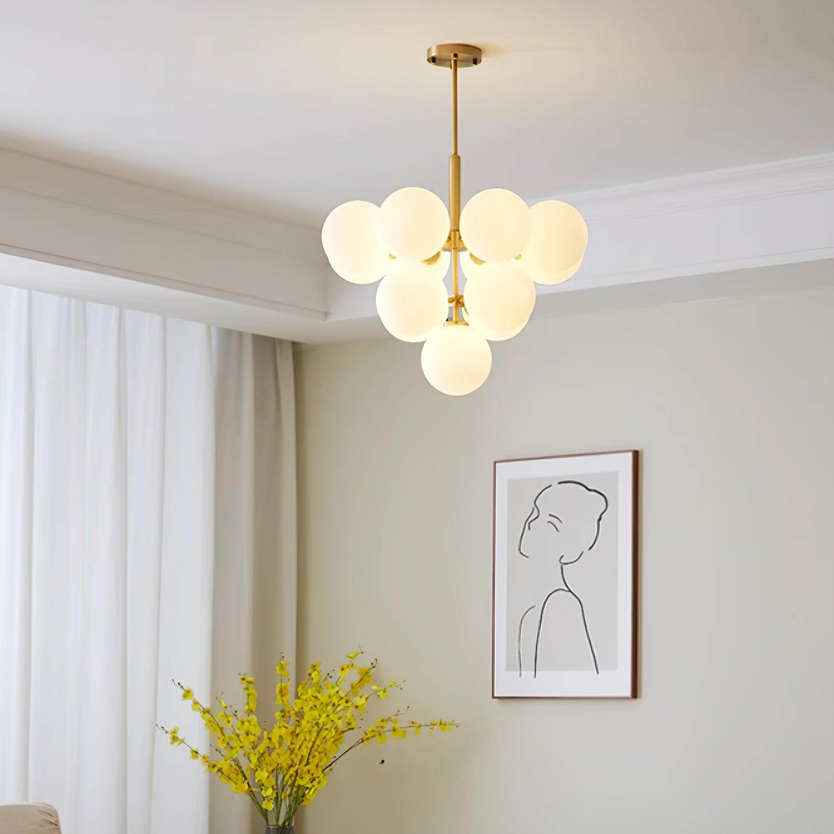 Lustre Globe en Verre Cluster Cadre en Laiton Moderne Minimaliste pour Maison