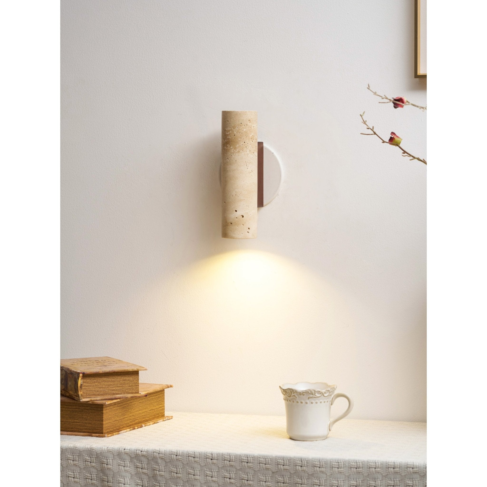 Celore Cylindre-Bois Travertin Luminaire Mural