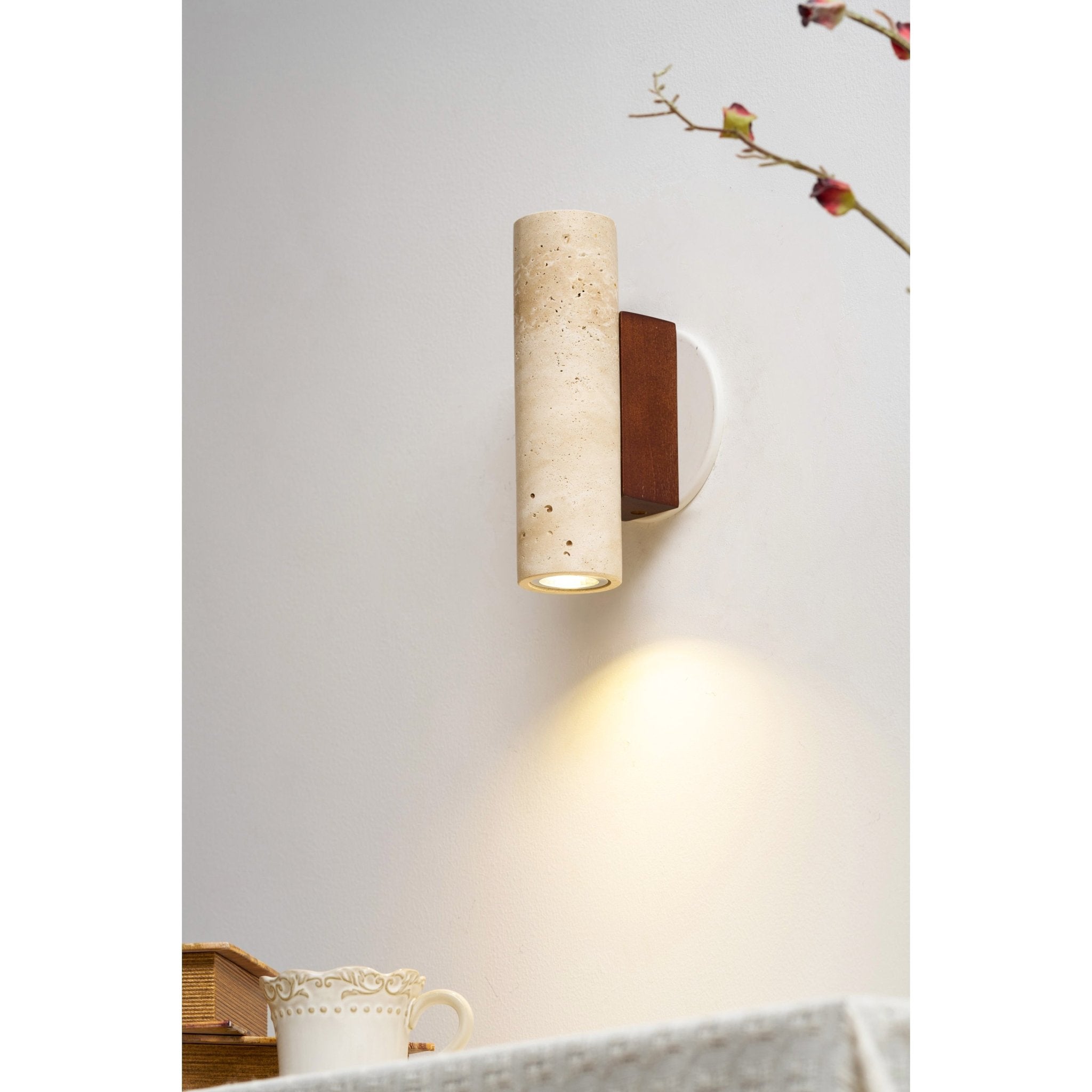 Celore Cylindre-Bois Travertin Luminaire Mural
