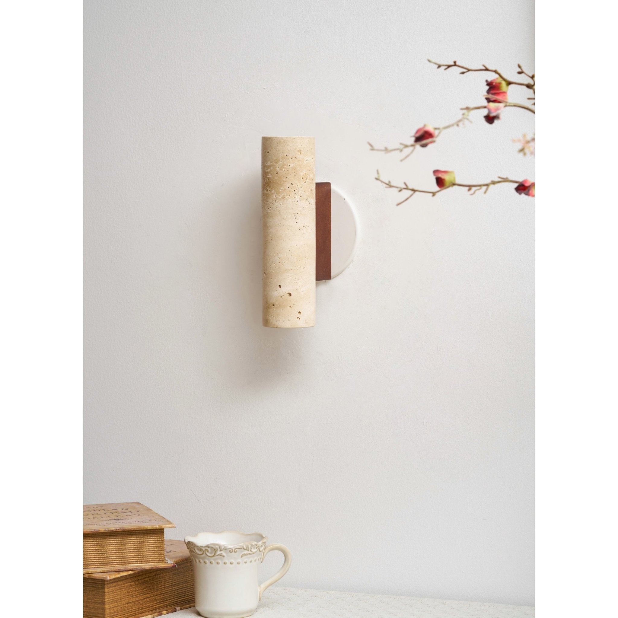 Celore Cylindre-Bois Travertin Luminaire Mural