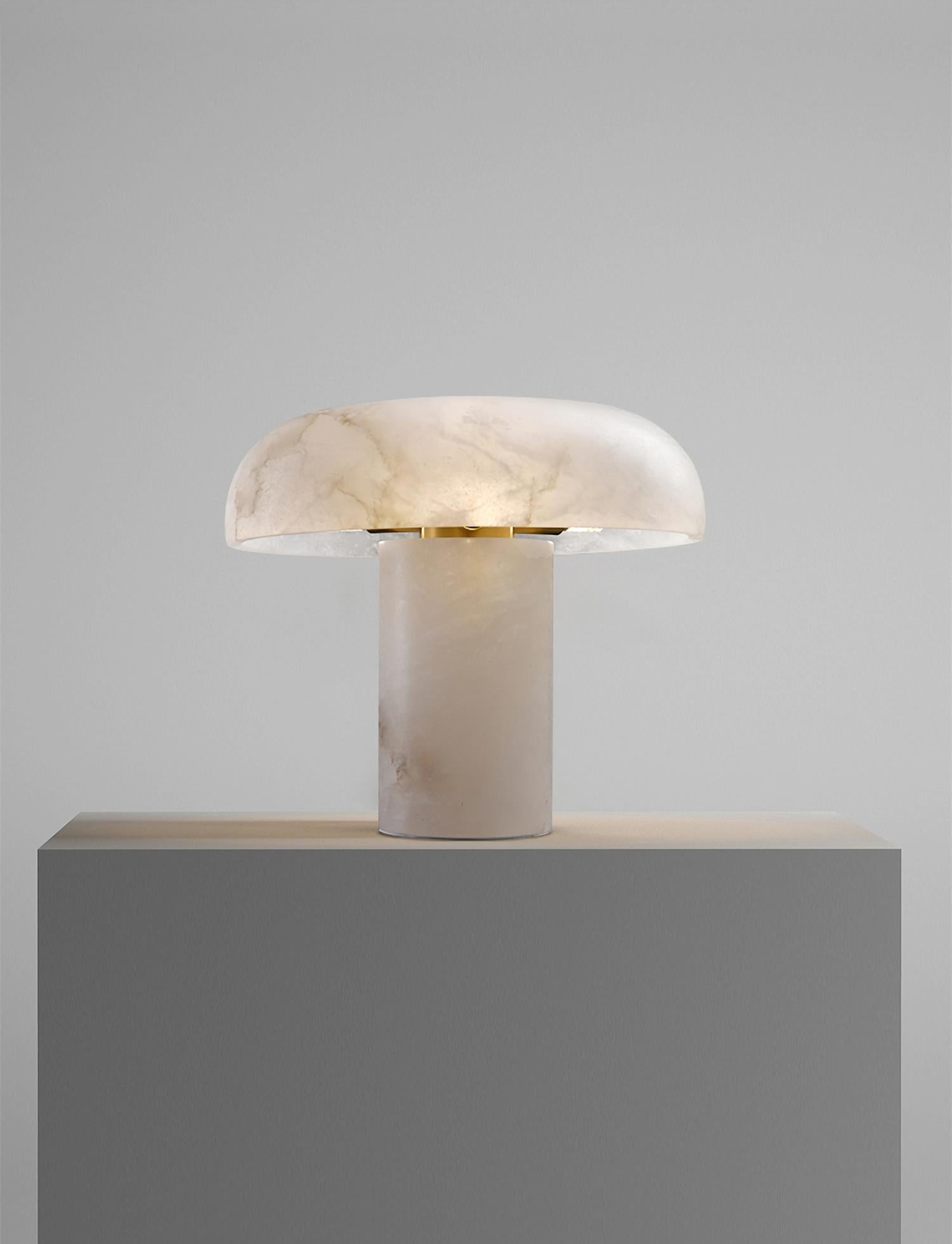 Virelli Lampe de Table Abat-jour en Albâtre Champignon Base en Laiton Sculpturale Chaleureuse