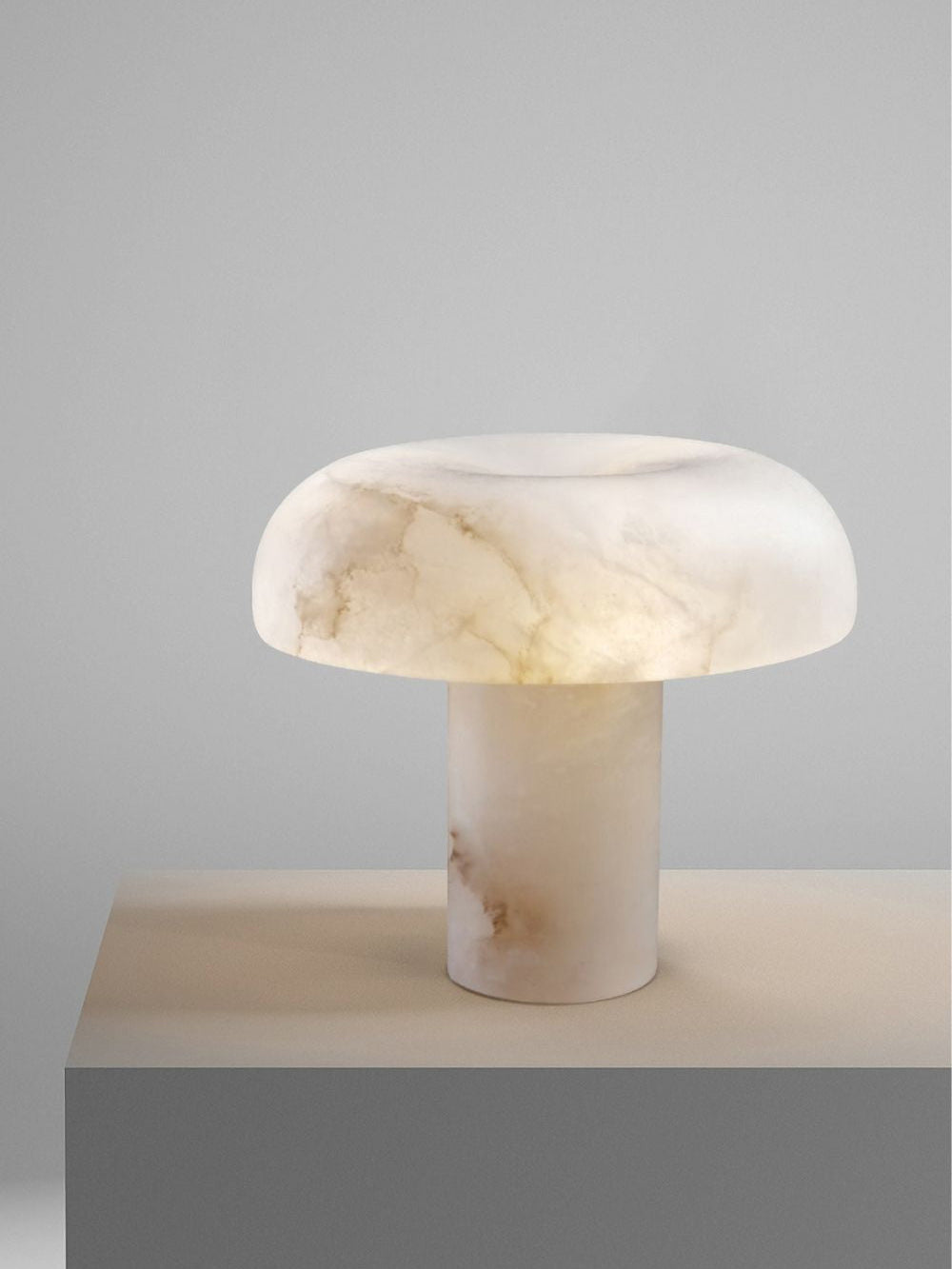 Virelli Lampe de Table Abat-jour en Albâtre Champignon Base en Laiton Sculpturale Chaleureuse