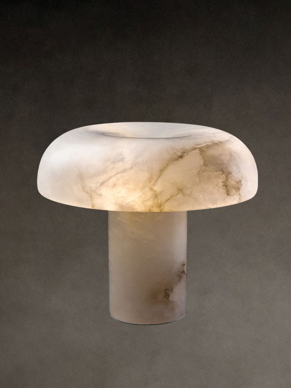 Virelli Lampe de Table Abat-jour en Albâtre Champignon Base en Laiton Sculpturale Chaleureuse