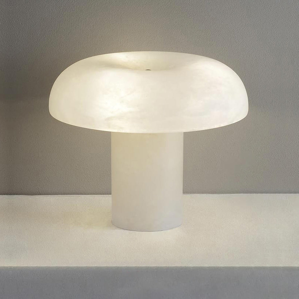 Virelli Lampe de Table Abat-jour en Albâtre Champignon Base en Laiton Sculpturale Chaleureuse