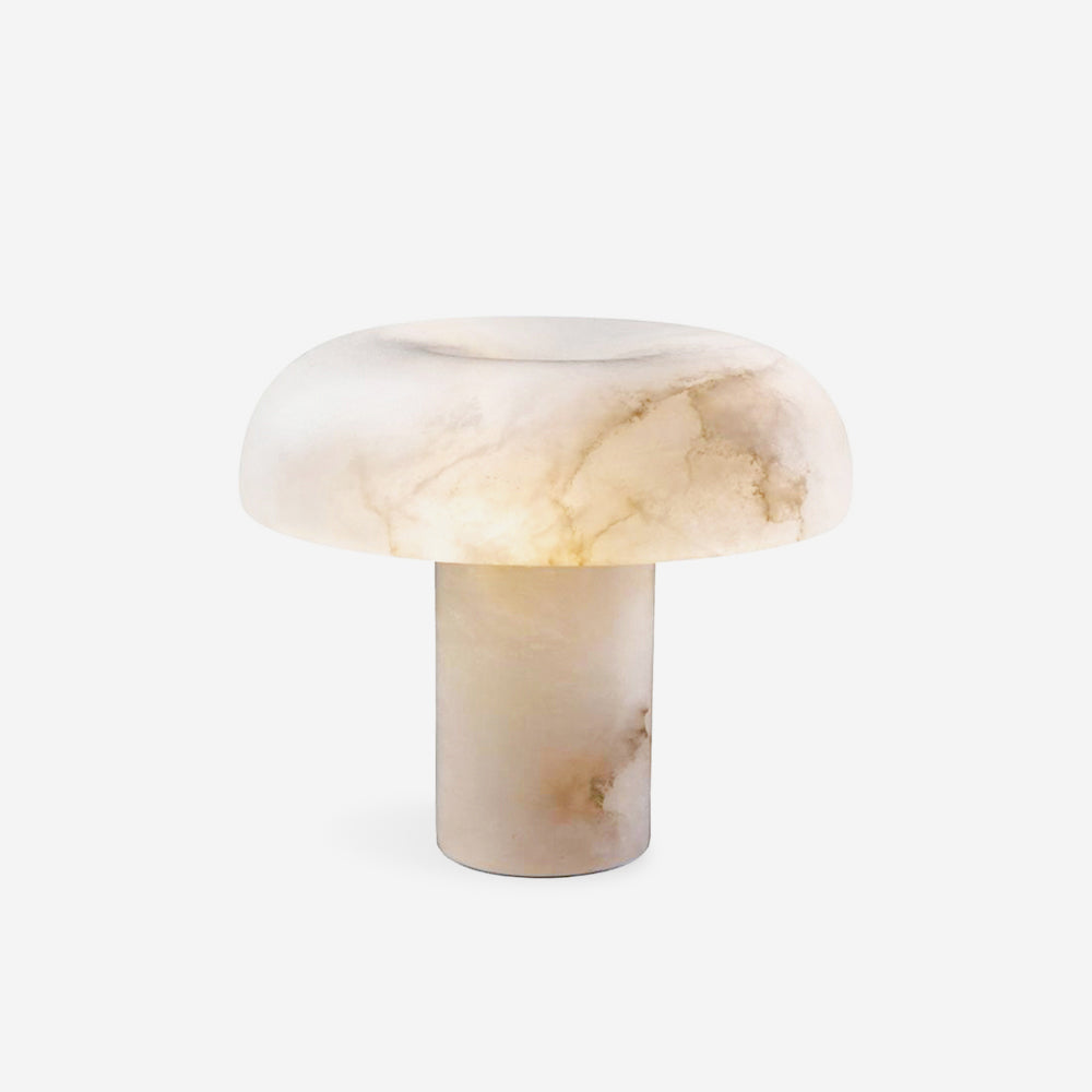 Virelli Lampe de Table Abat-jour en Albâtre Champignon Base en Laiton Sculpturale Chaleureuse